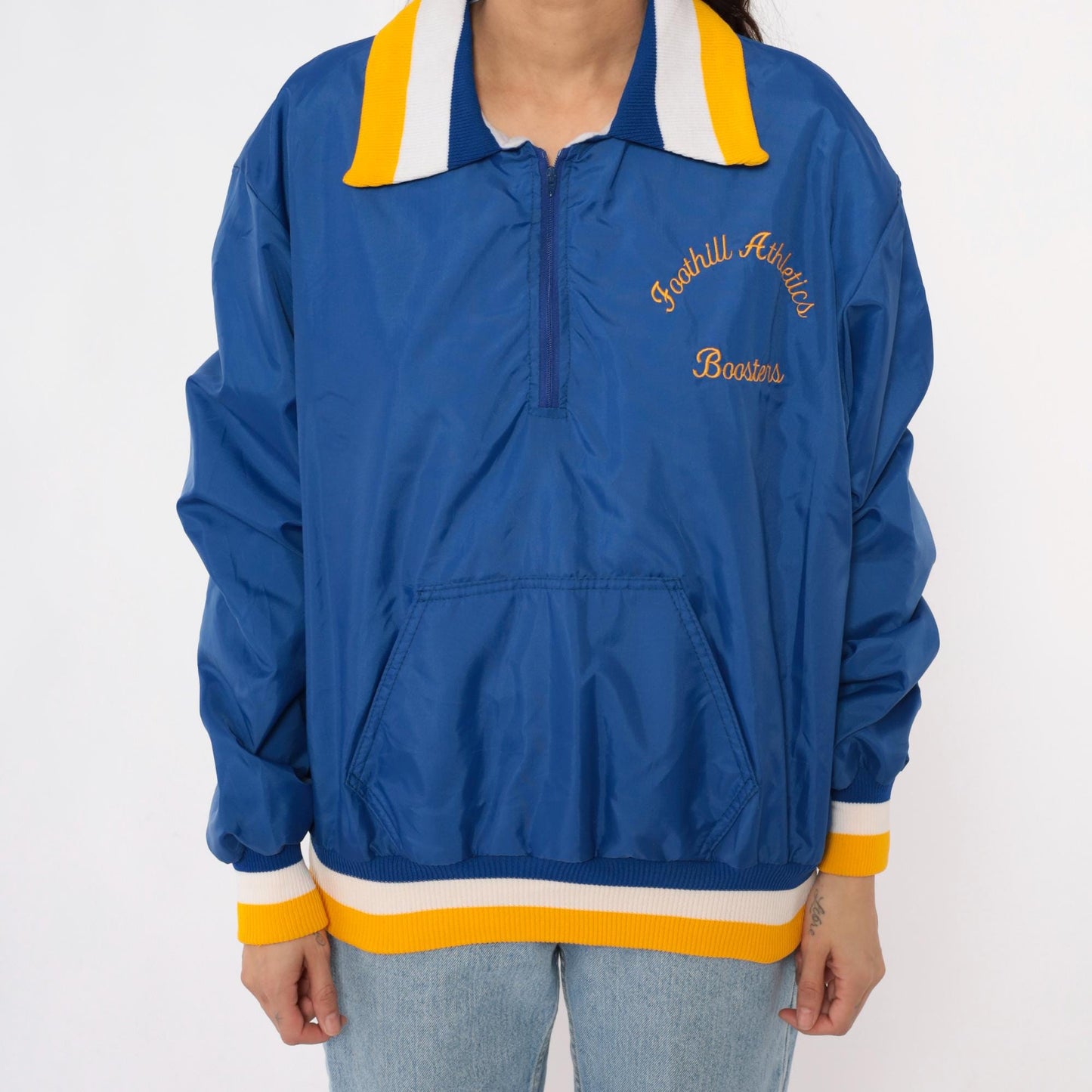 90s Blue Windbreaker Half Zip Pullover Foothill Athletics Embroidered Medium