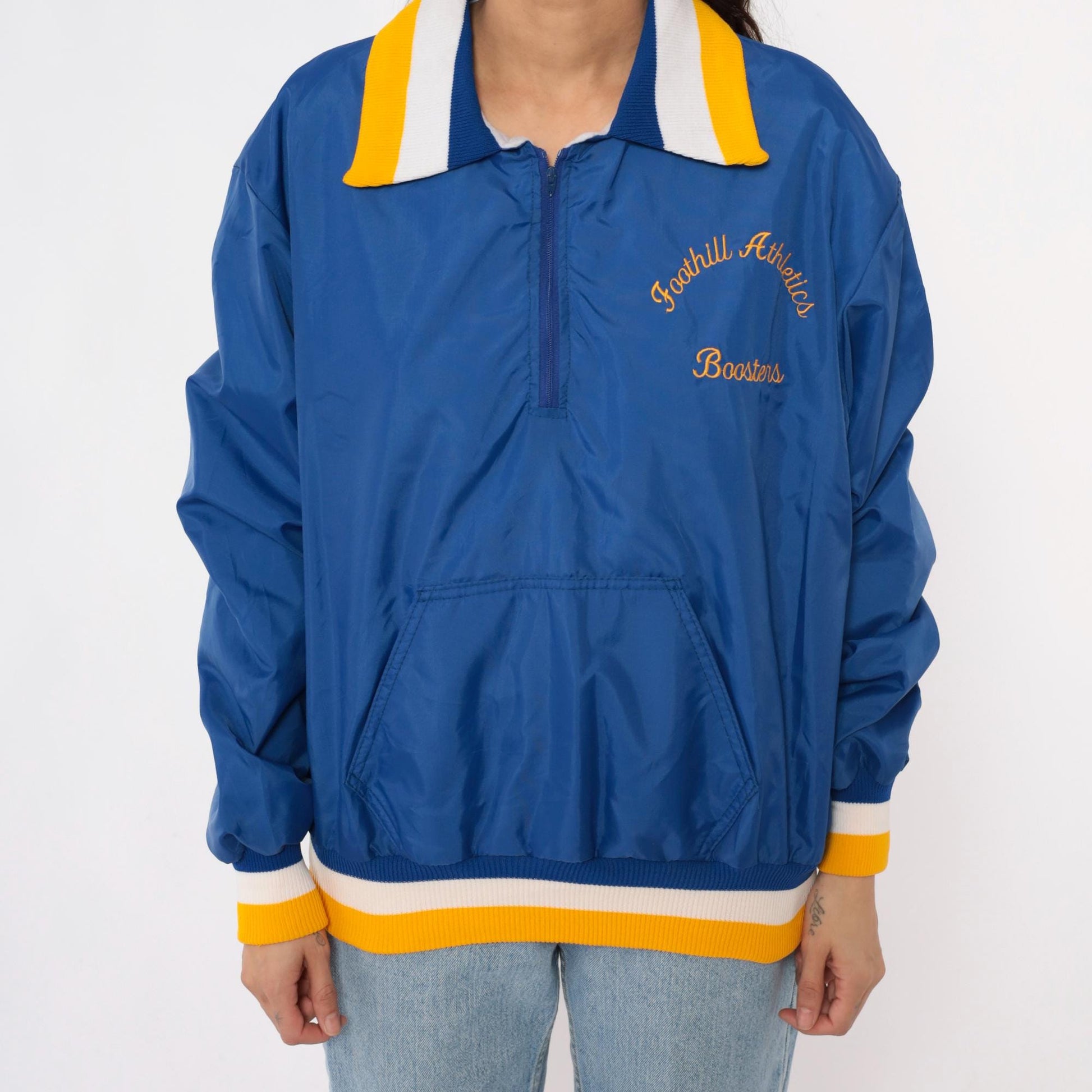 90s Blue Windbreaker Half Zip Pullover Foothill Athletics Embroidered Medium