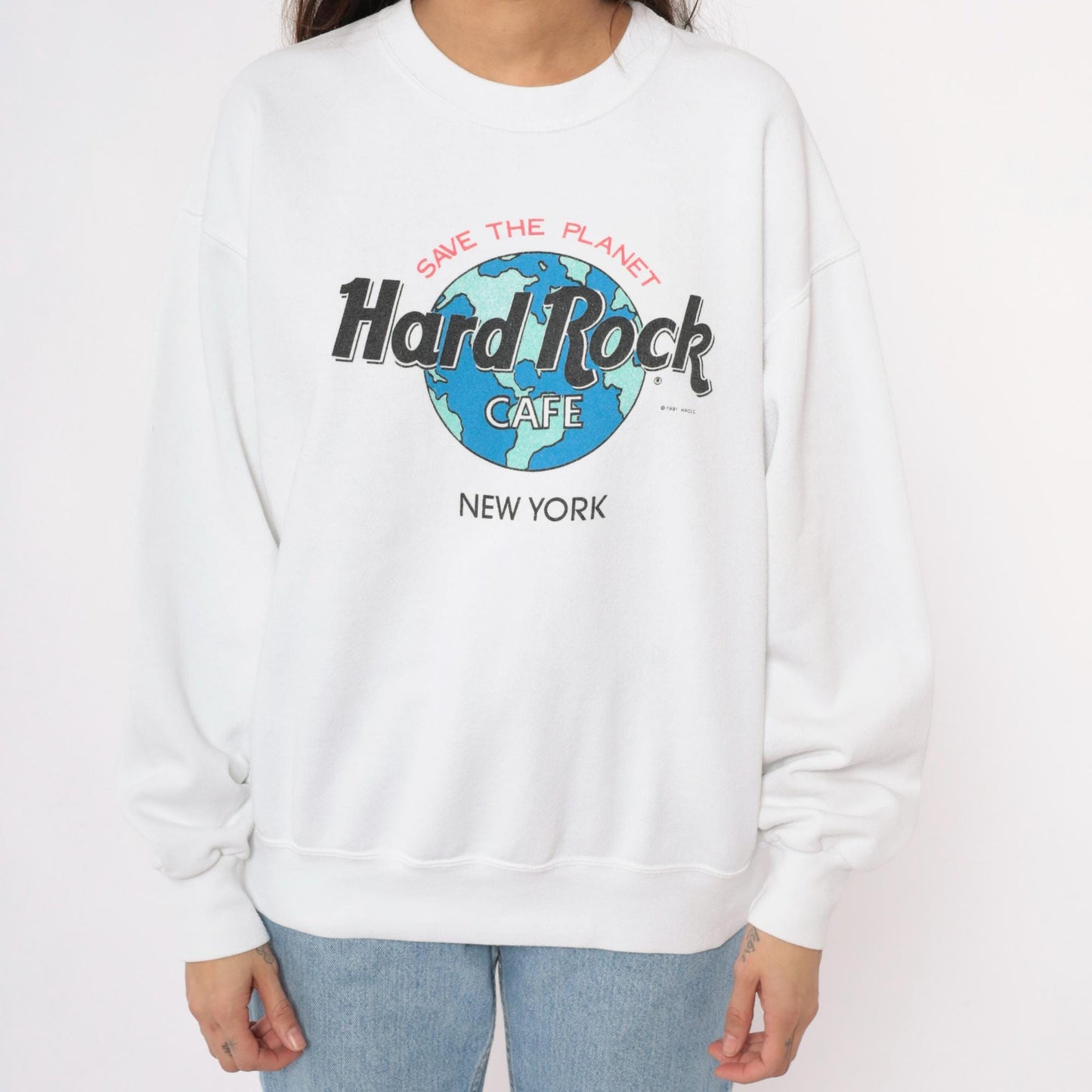90s Hard Rock Cafe New York Sweatshirt White Save The Planet Crewneck Large L