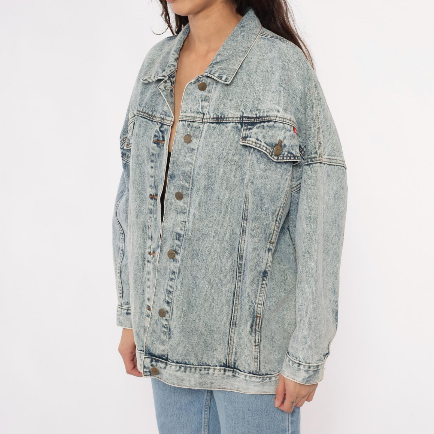90s Bacini Acid Wash Denim Jacket Light Blue Button Front Small