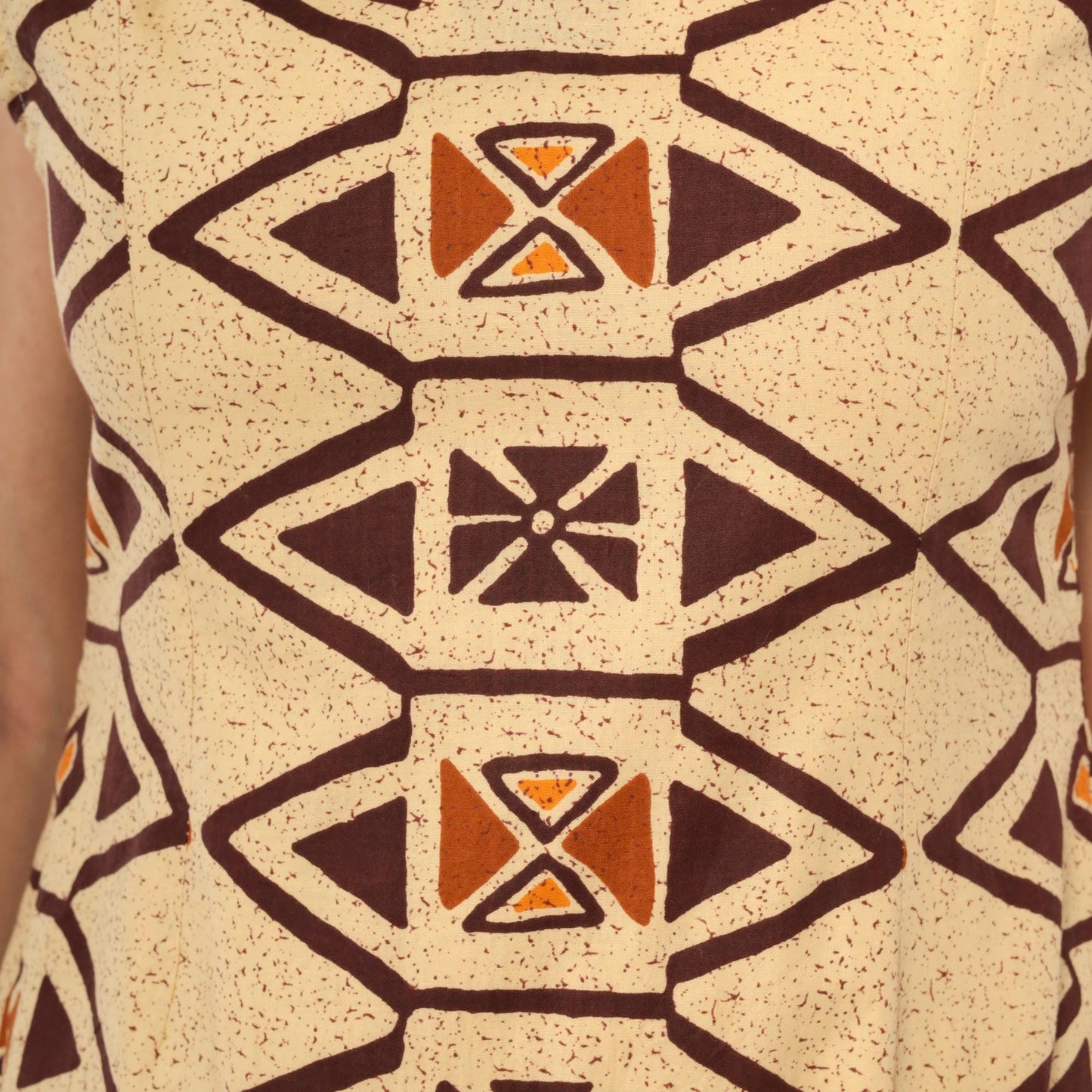 Y2K Southwestern Geometric Shift Dress Cream Brown Orange Tribal Print Extra Small XS