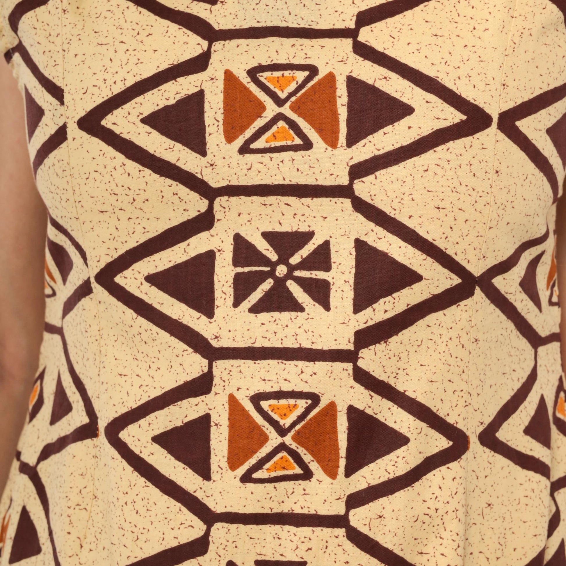 Y2K Southwestern Geometric Shift Dress Cream Brown Orange Tribal Print Extra Small XS