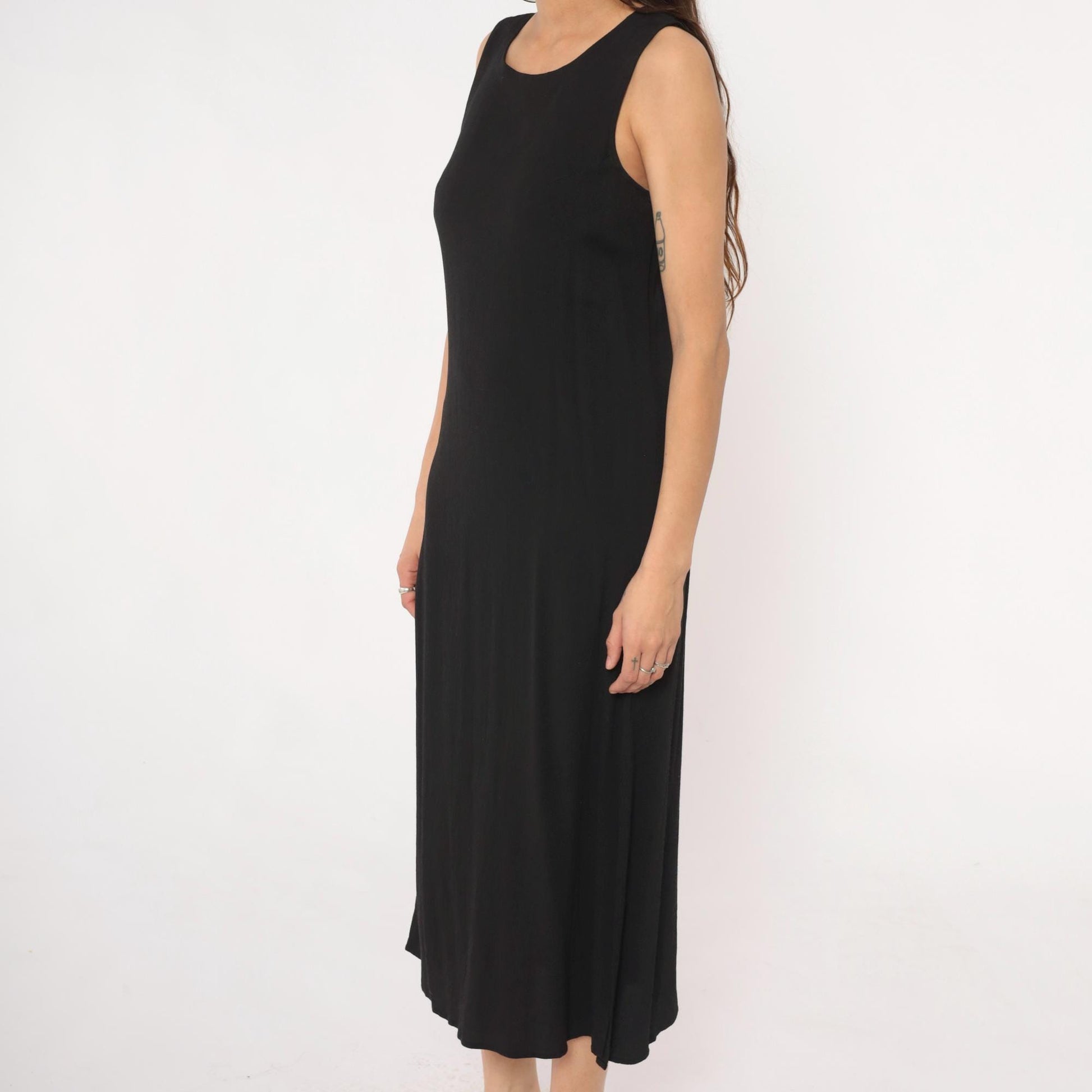 90s Black Maxi Dress Valerie Stevens Petites Sleeveless Column Medium