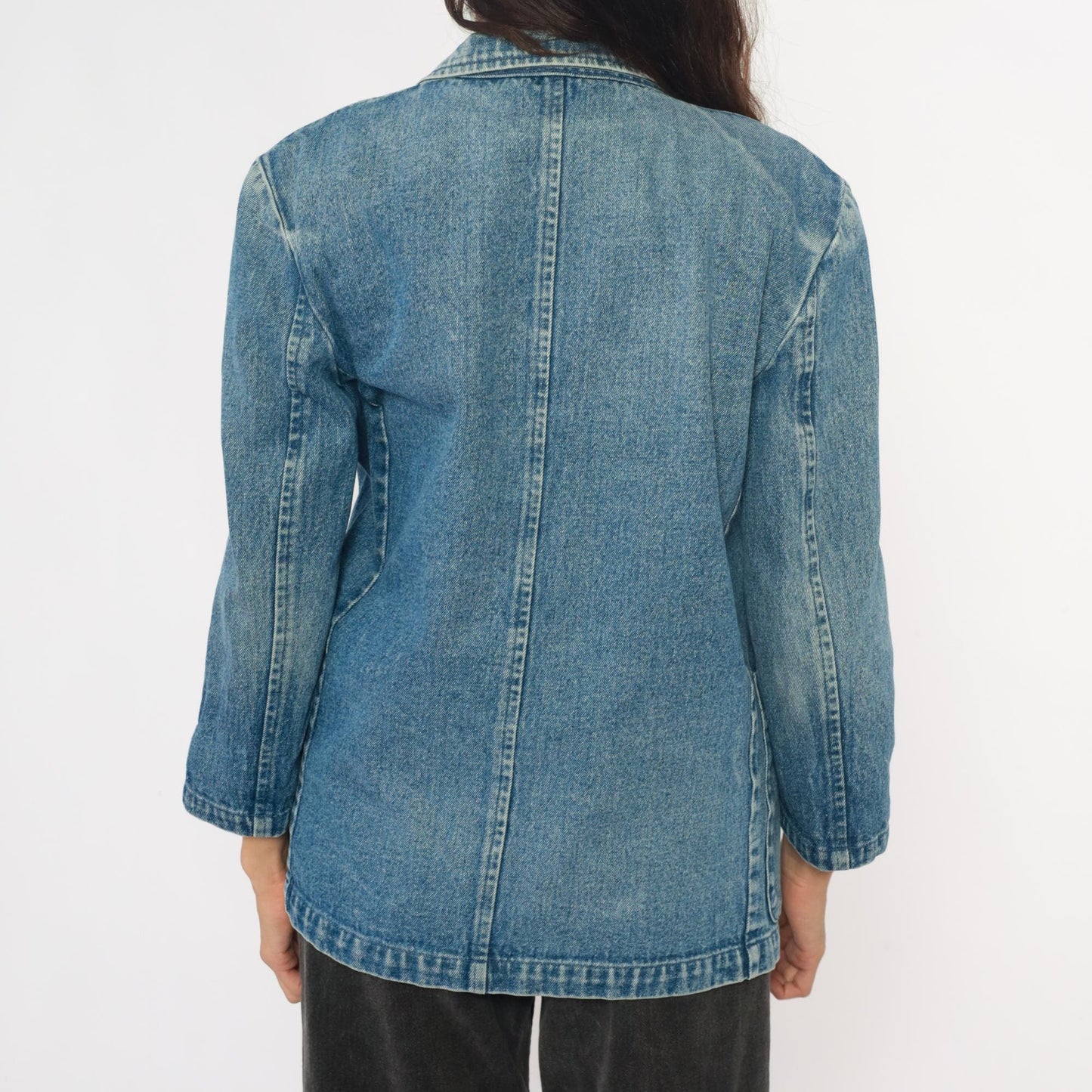 90s Eddie Bauer Denim Blazer Blue Jean Jacket Notched Collar Extra Small XS