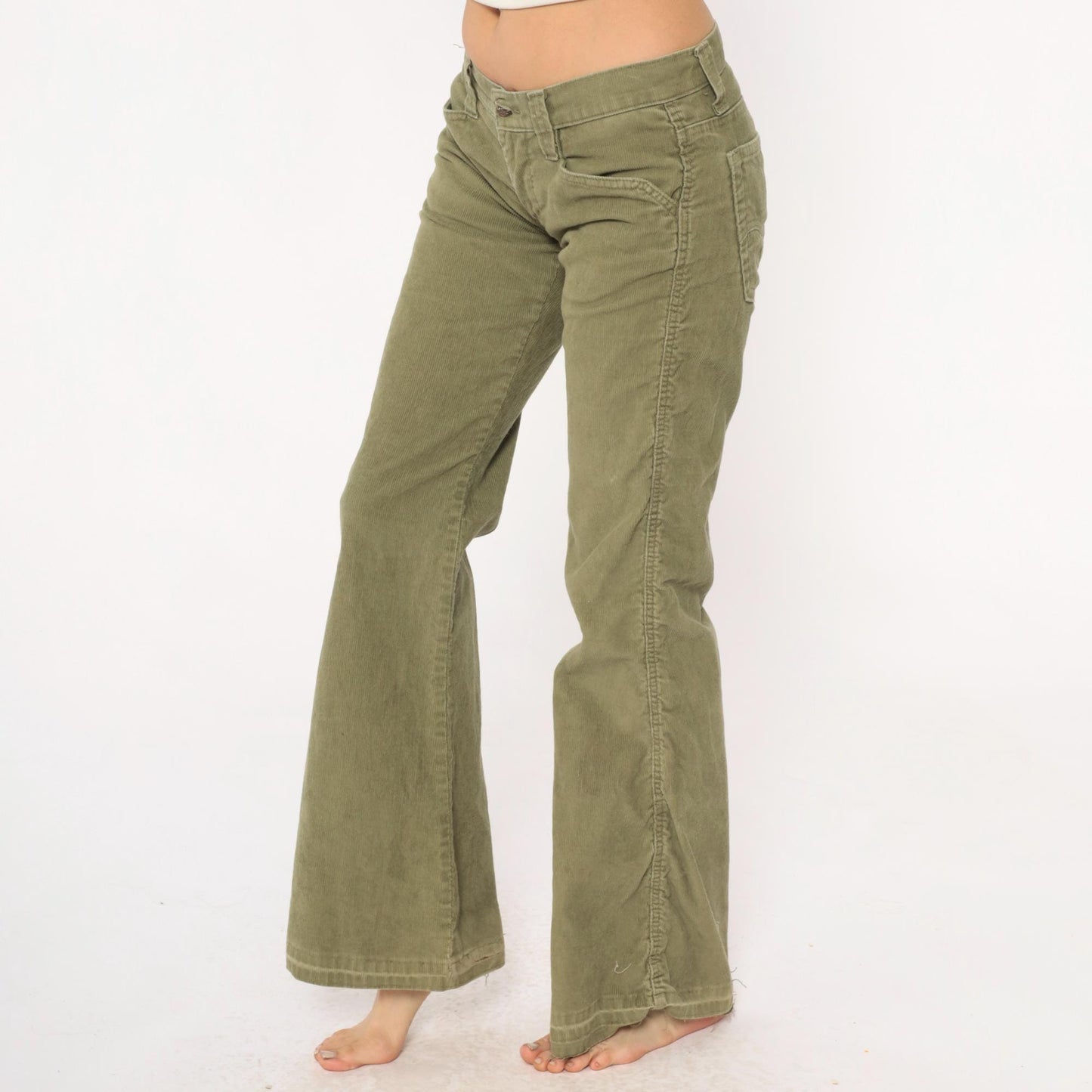 Levi's Y2K Olive Green Corduroy Bootcut Pants Low Rise Flare Leg XS