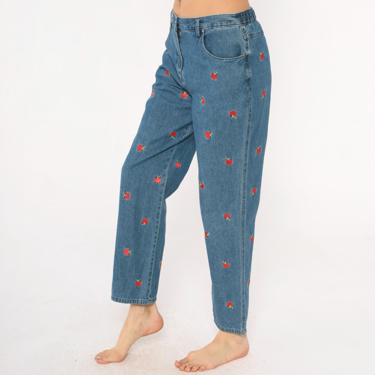 90s Breckenridge Petite Apple Embroidered Jeans Cropped High Waist Blue Small