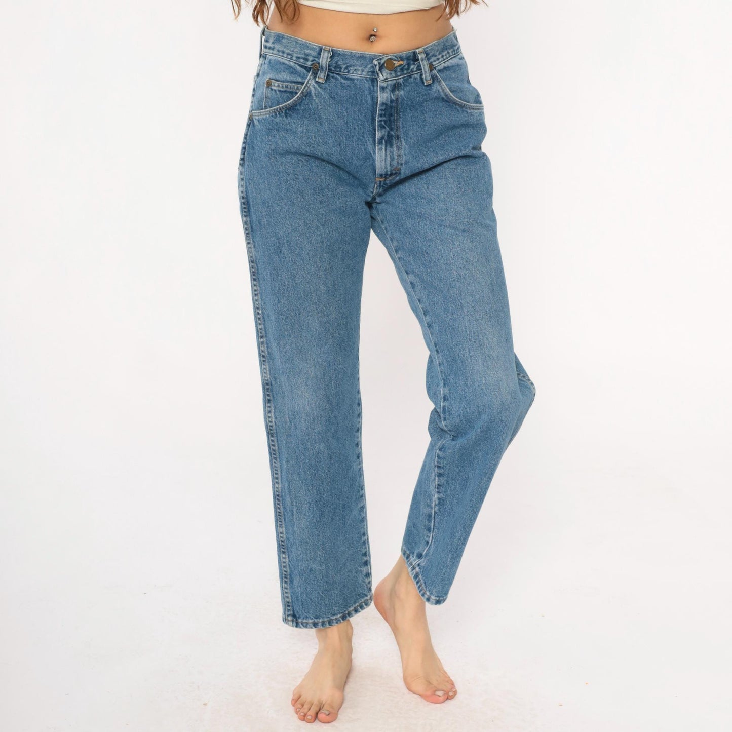 90s Wrangler High-Rise Straight Leg Jeans Medium Blue Denim 32W 30L
