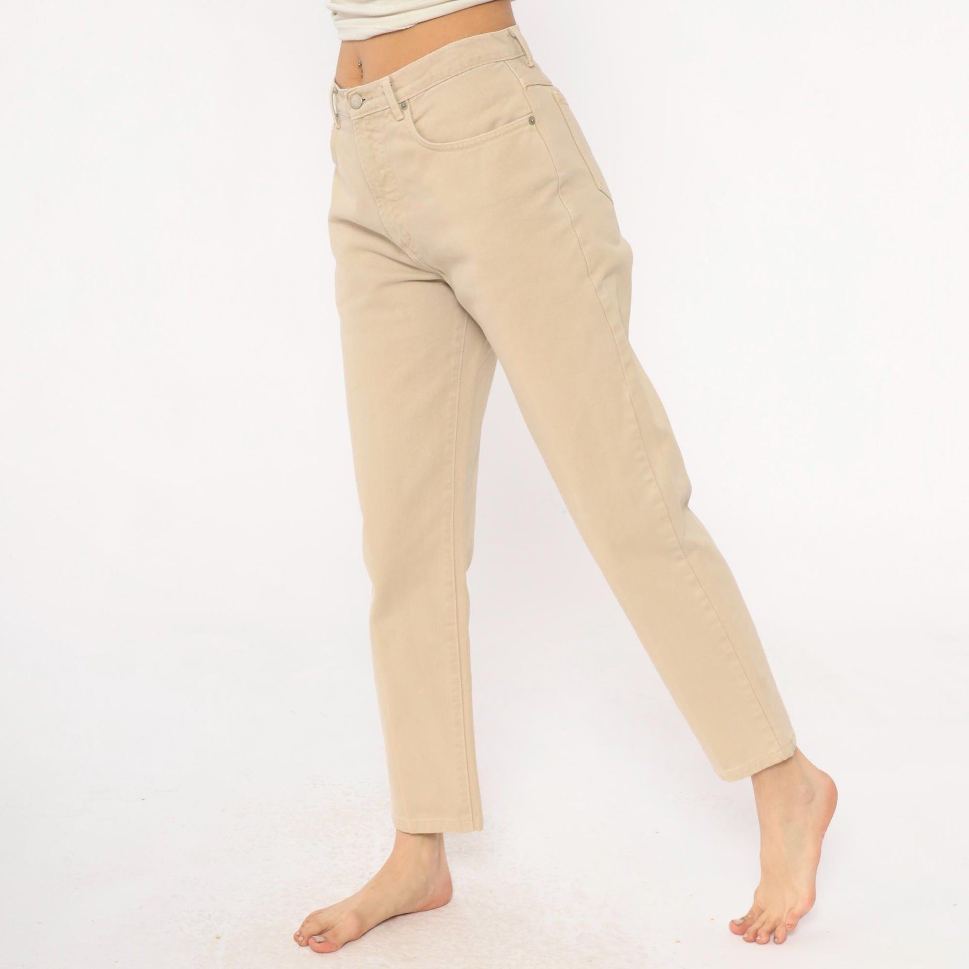 90s Karen Kane Cream High Rise Straight Leg Trousers Medium