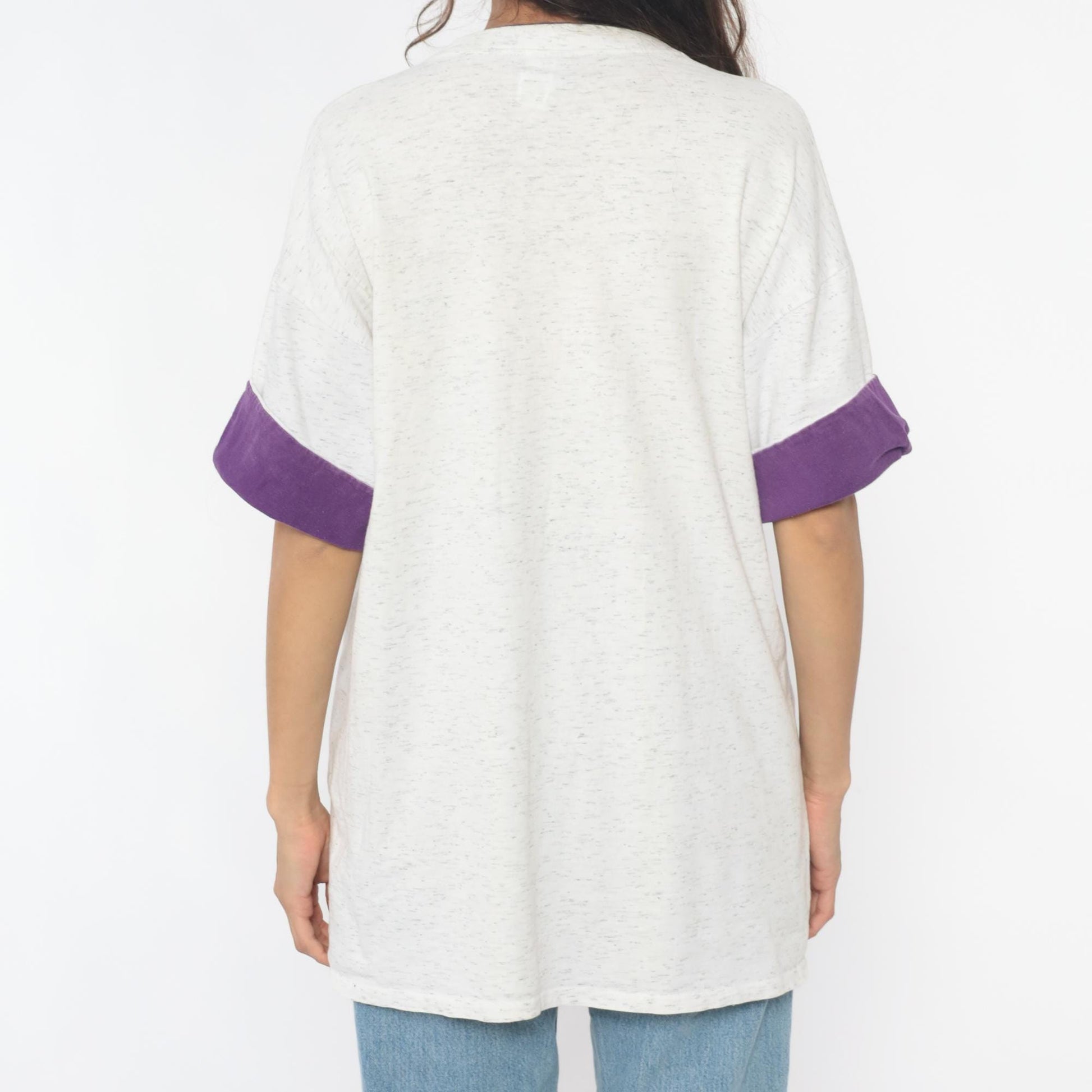 90s Boston Along The Charles River Graphic Tee Purple Ringer Sleeves Large