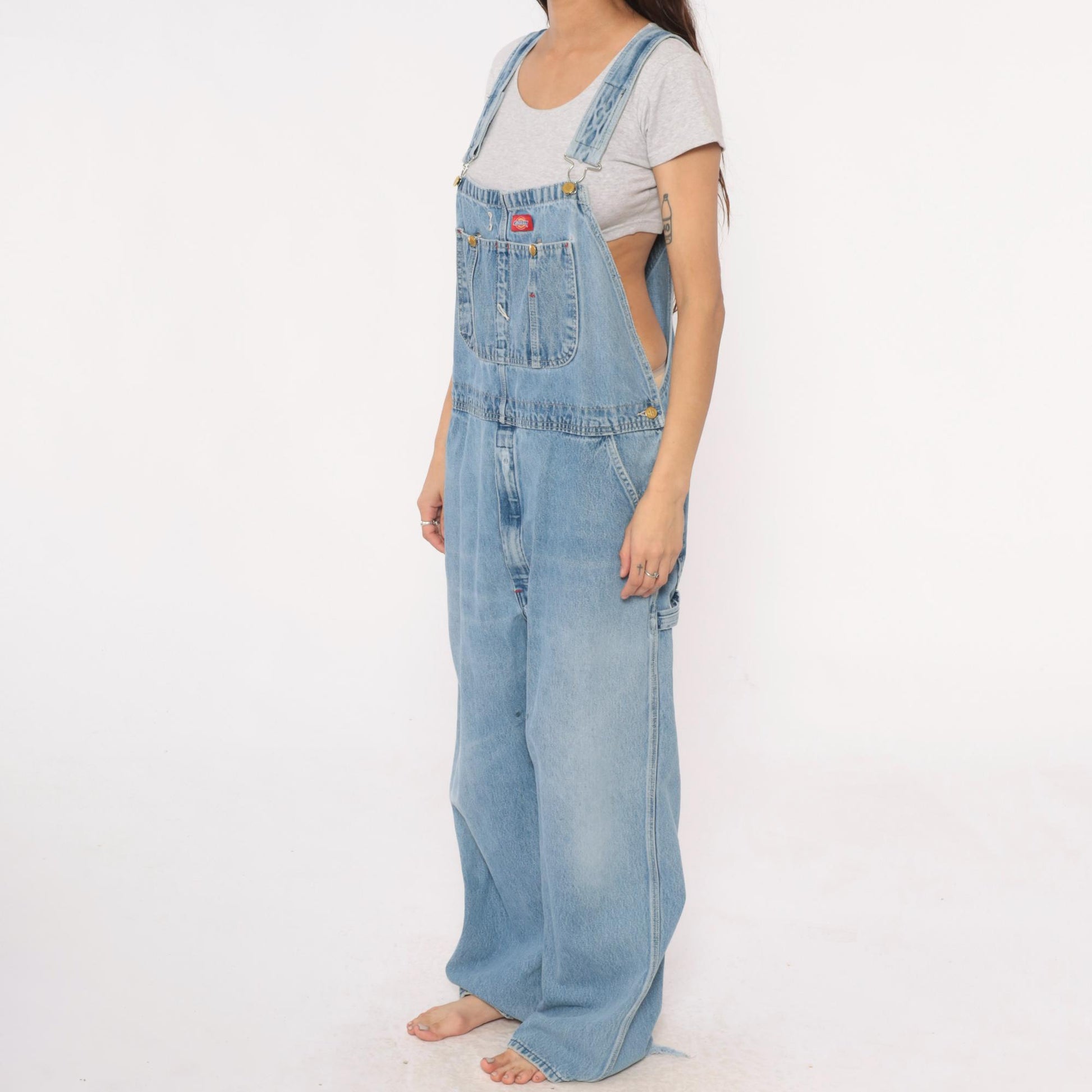 Dickies 90s Denim Overalls Light Blue Wide Leg Workwear Plus Size XXL