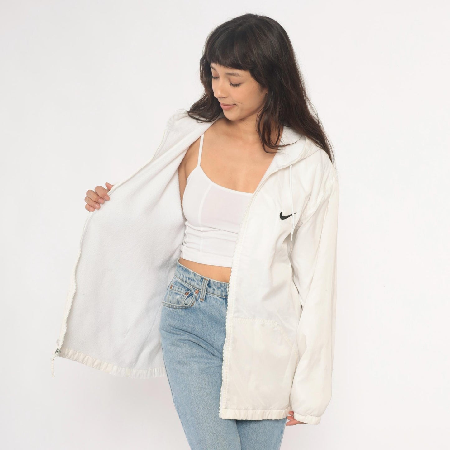 90s Nike Air Windbreaker Hooded Full Zip Jacket White Nylon Large L