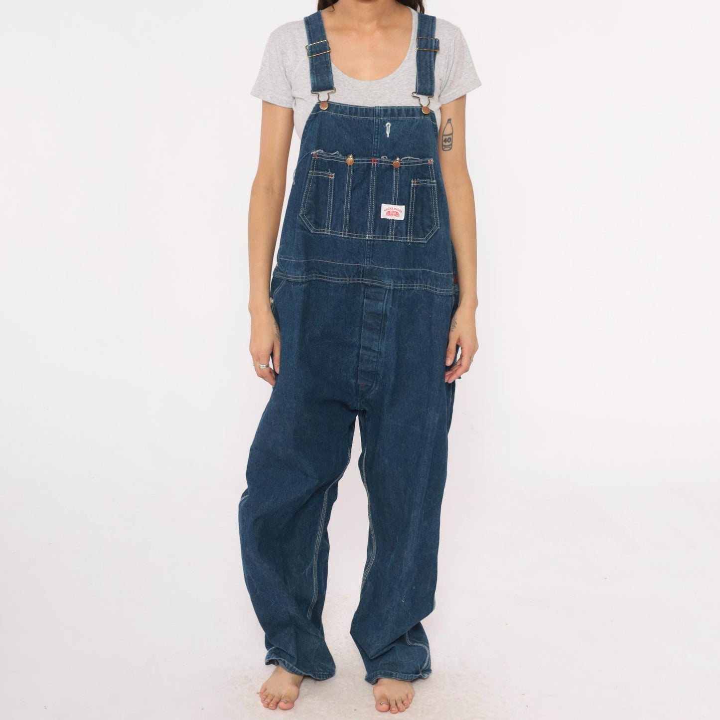 90s Roundhouse Dark Indigo Denim Bib Overalls Cotton Carpenter Dungarees Extra Extra Large XXL