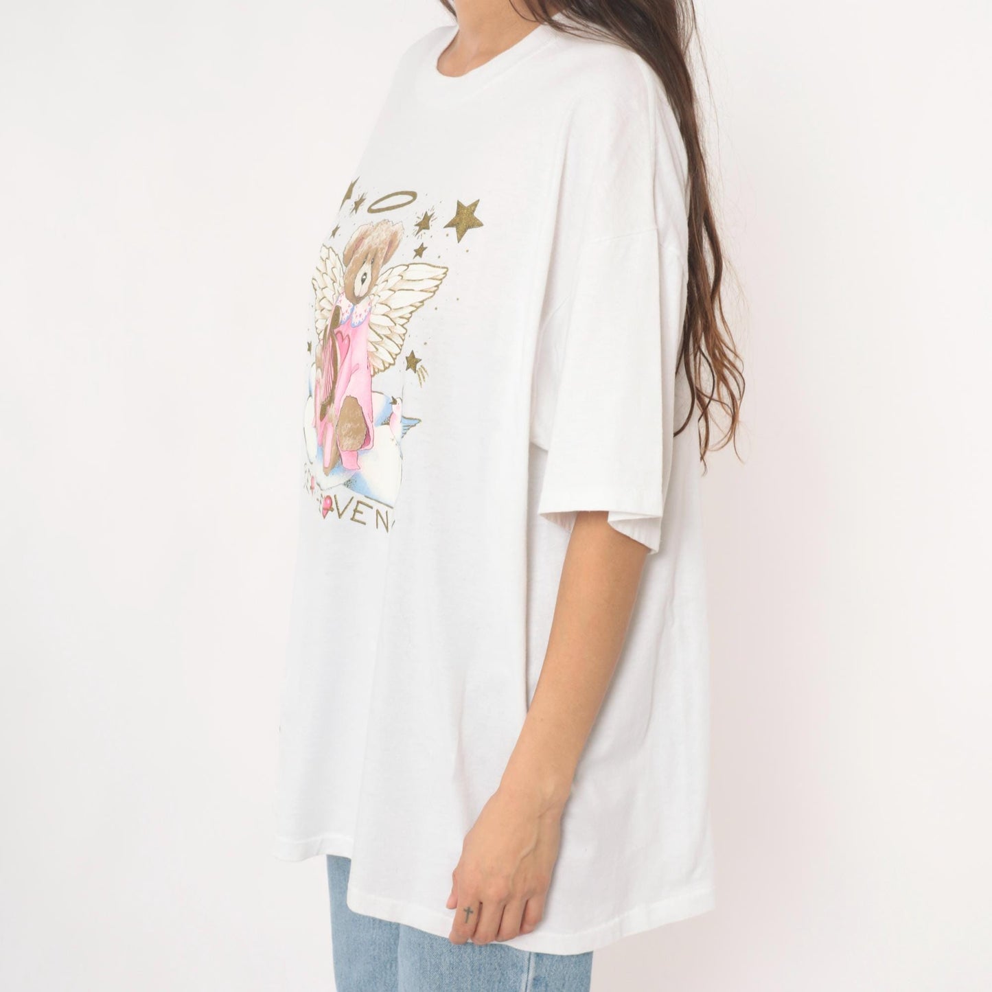 90s Oneita Beary Heavenly Angel Teddy Bear Graphic Tee White Plus Size XXL