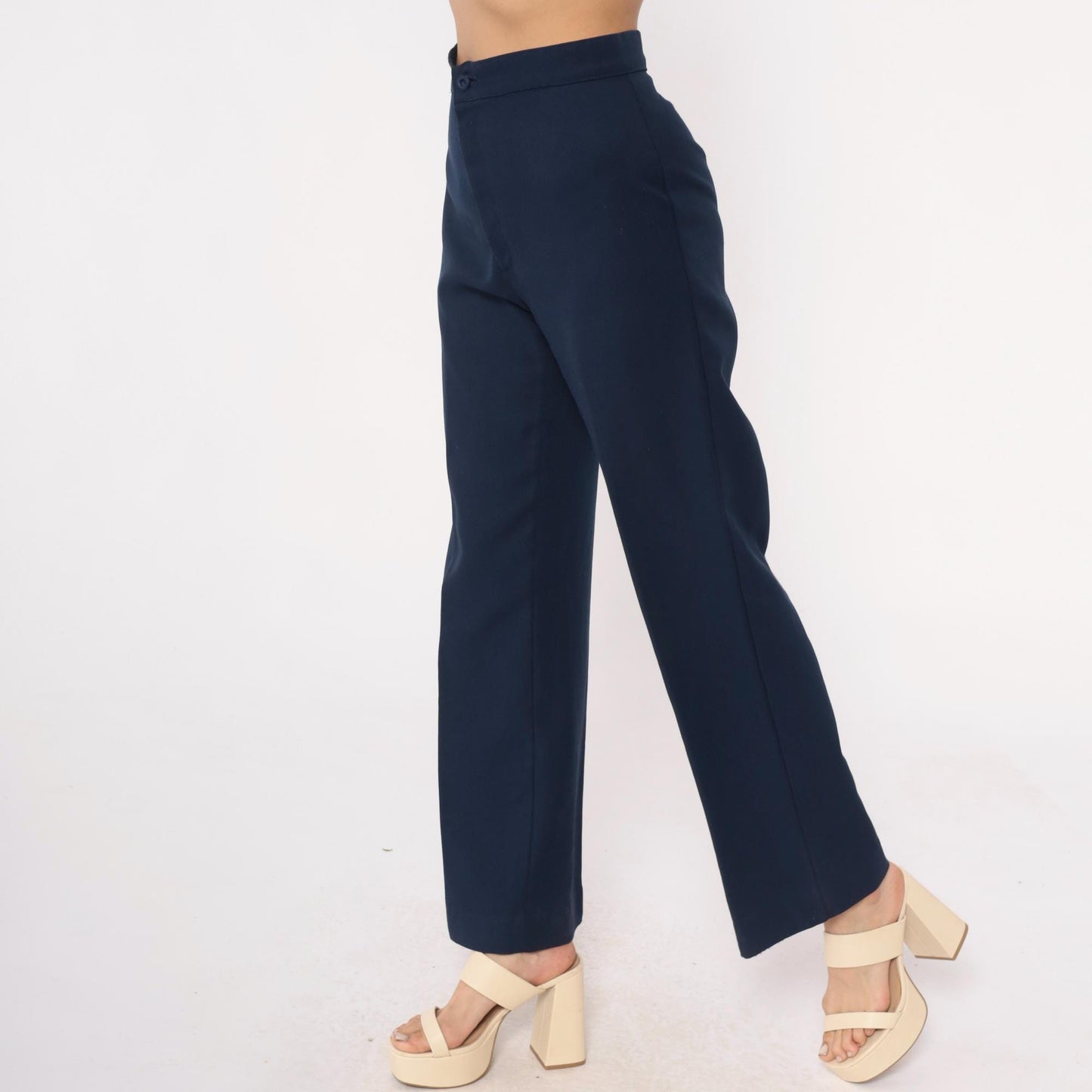 70s Levi Strauss High-Waisted Wide-Leg Navy Trousers Small
