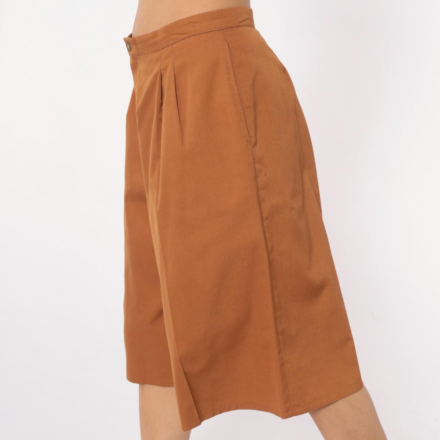 80s Camel Pleated High-Waist Shorts Tailored Wide Leg Medium