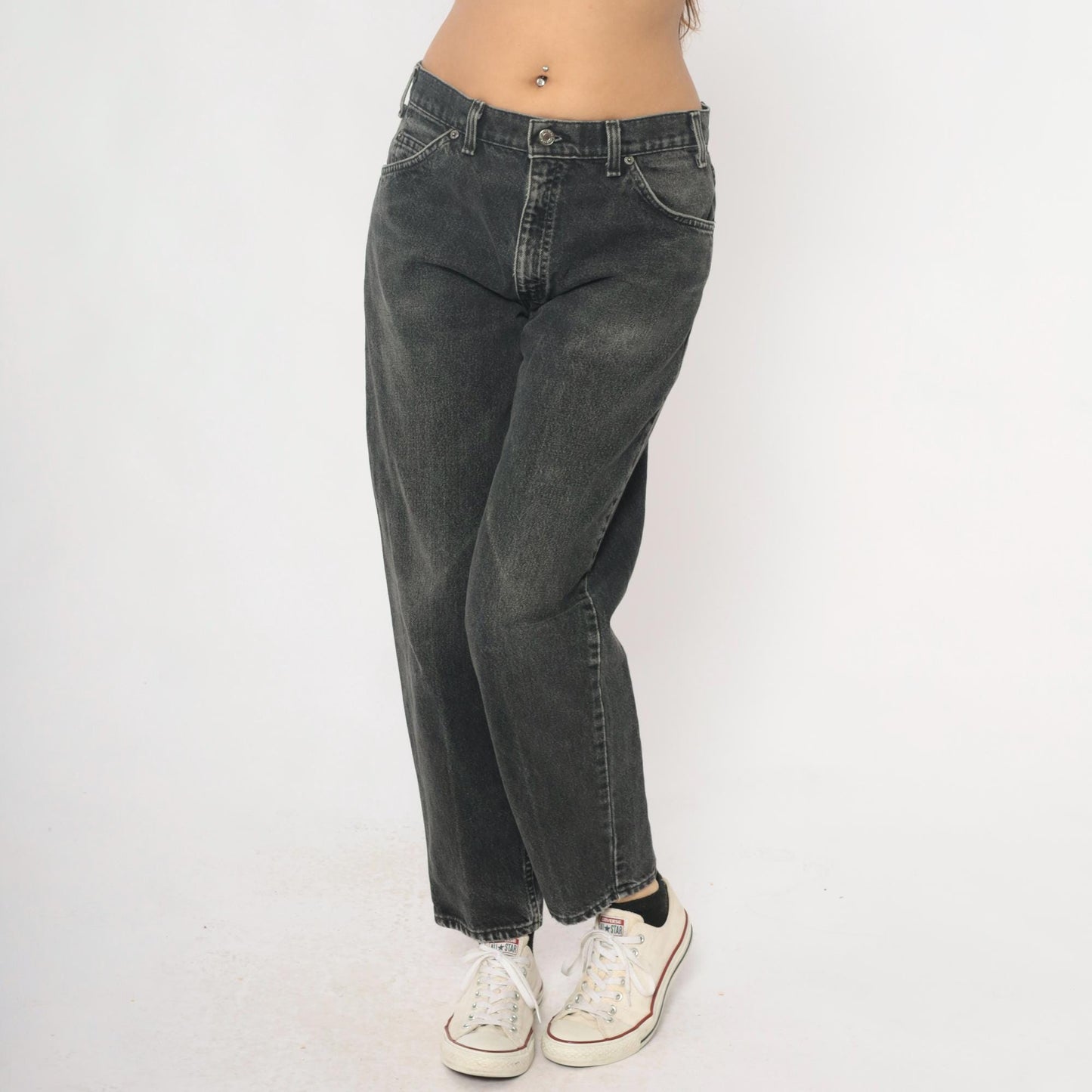 90s Levi's 550 Black Faded Denim High Waist Straight Leg Jeans 33