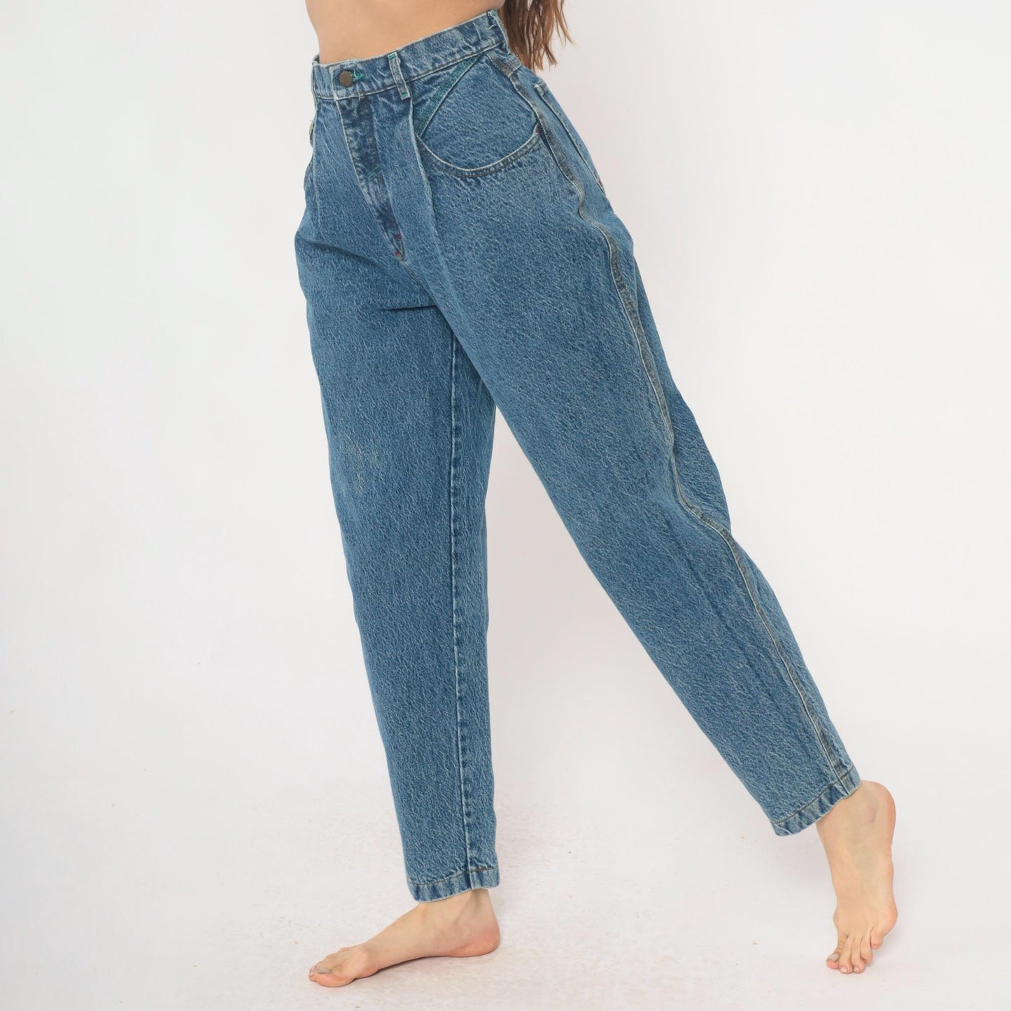 Lee Mom Jeans 90s High Waist Tapered Denim Medium Blue Wash Extra Small XS