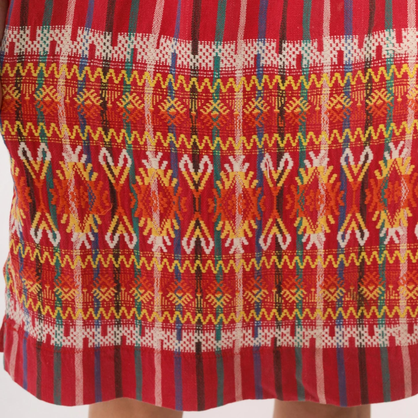 90s Red Striped Cotton Sundress Tribal Ikat Border Tie Strap Large