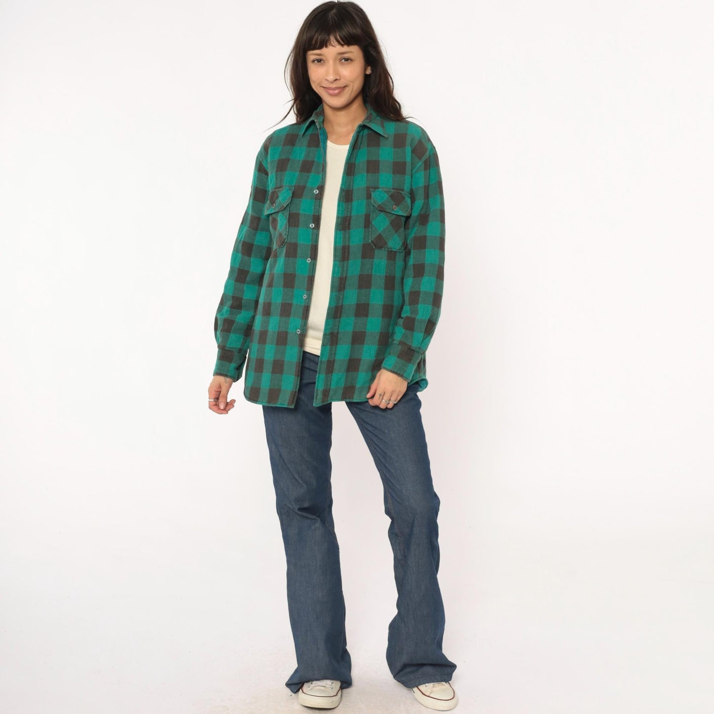 90s Sports Afield Buffalo Plaid Flannel Shirt Green Black Quilted Medium M