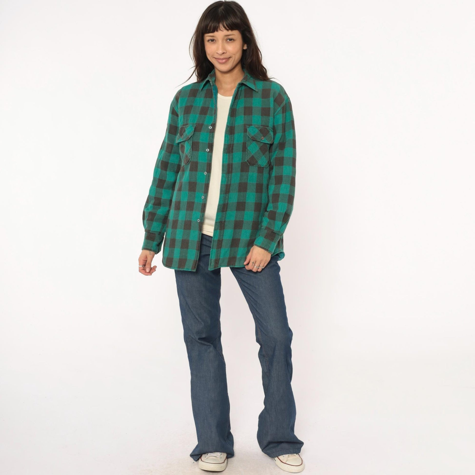 90s Sports Afield Buffalo Plaid Flannel Shirt Green Black Quilted Medium M