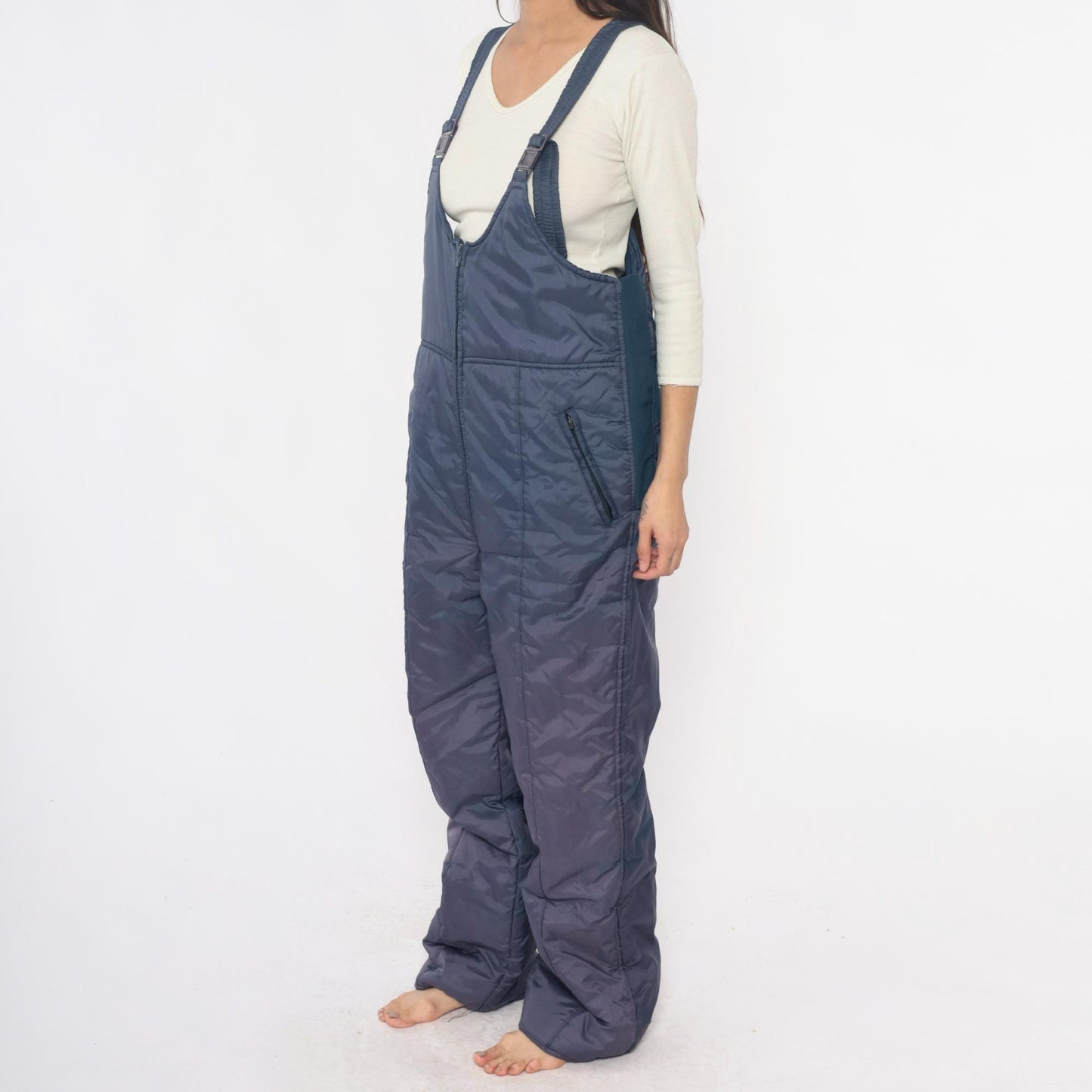 80s Sunshine Mountain Navy Ski Bib Overalls Insulated Nylon Large L