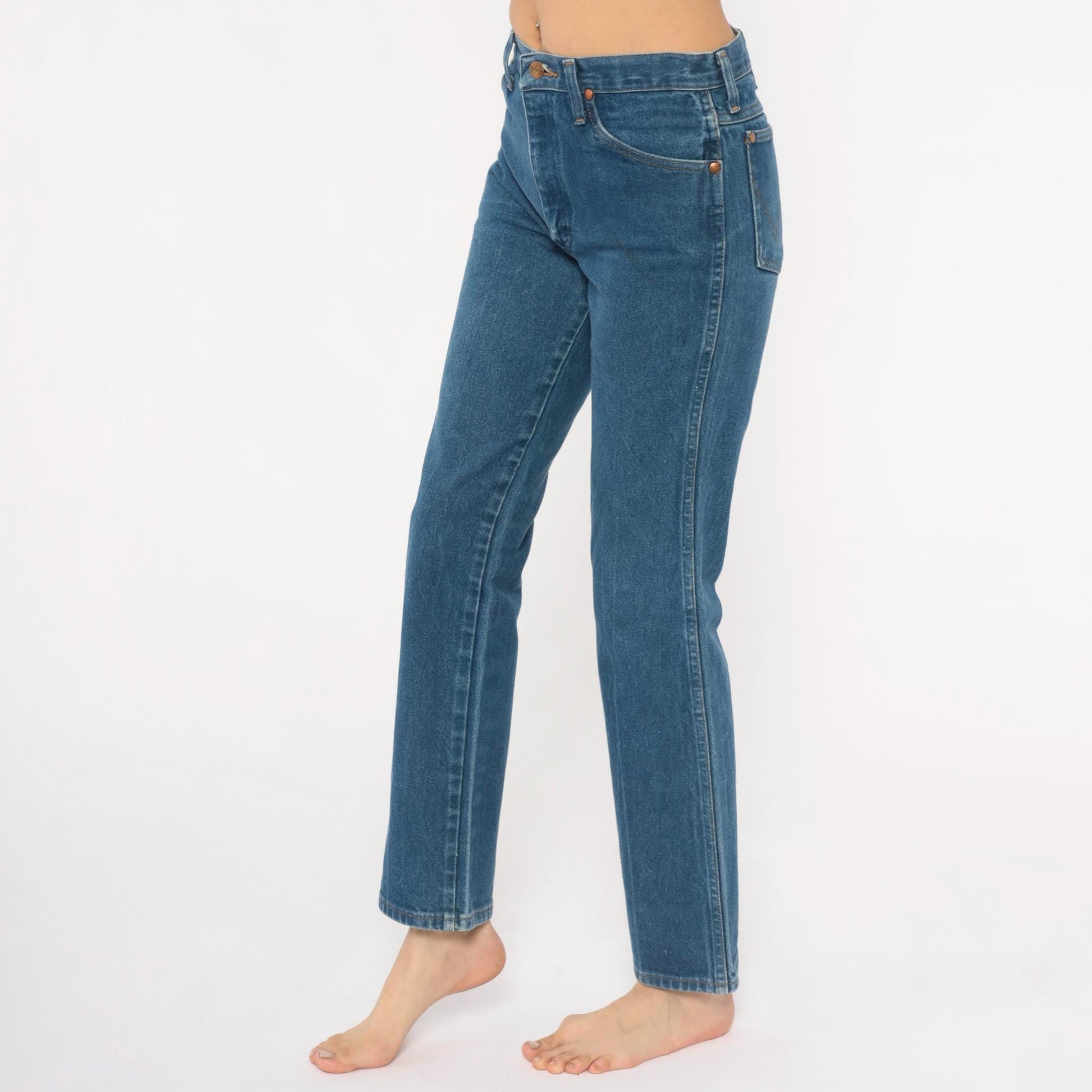90s Wrangler High Waisted Straight Leg Jeans Medium Wash Blue Denim Small