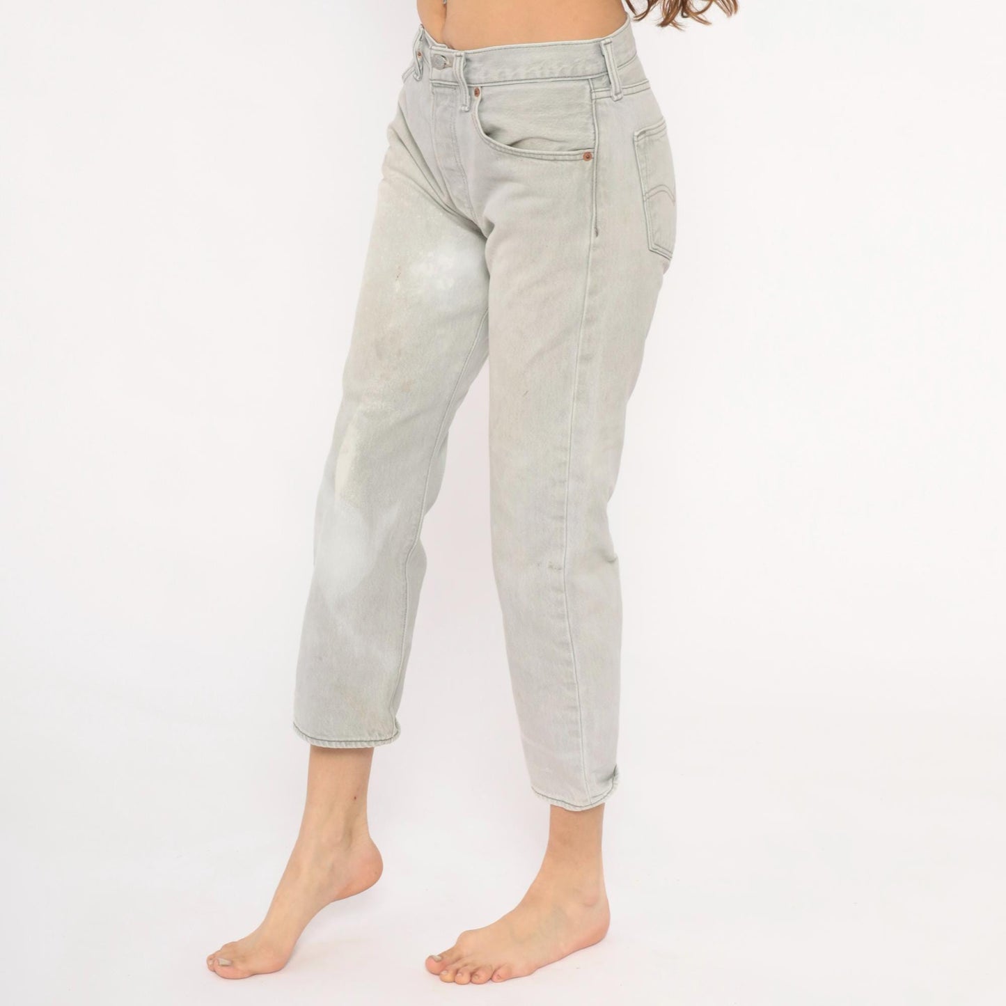 Levi's 501 2000s Light Grey Straight Leg High Rise Jeans W30
