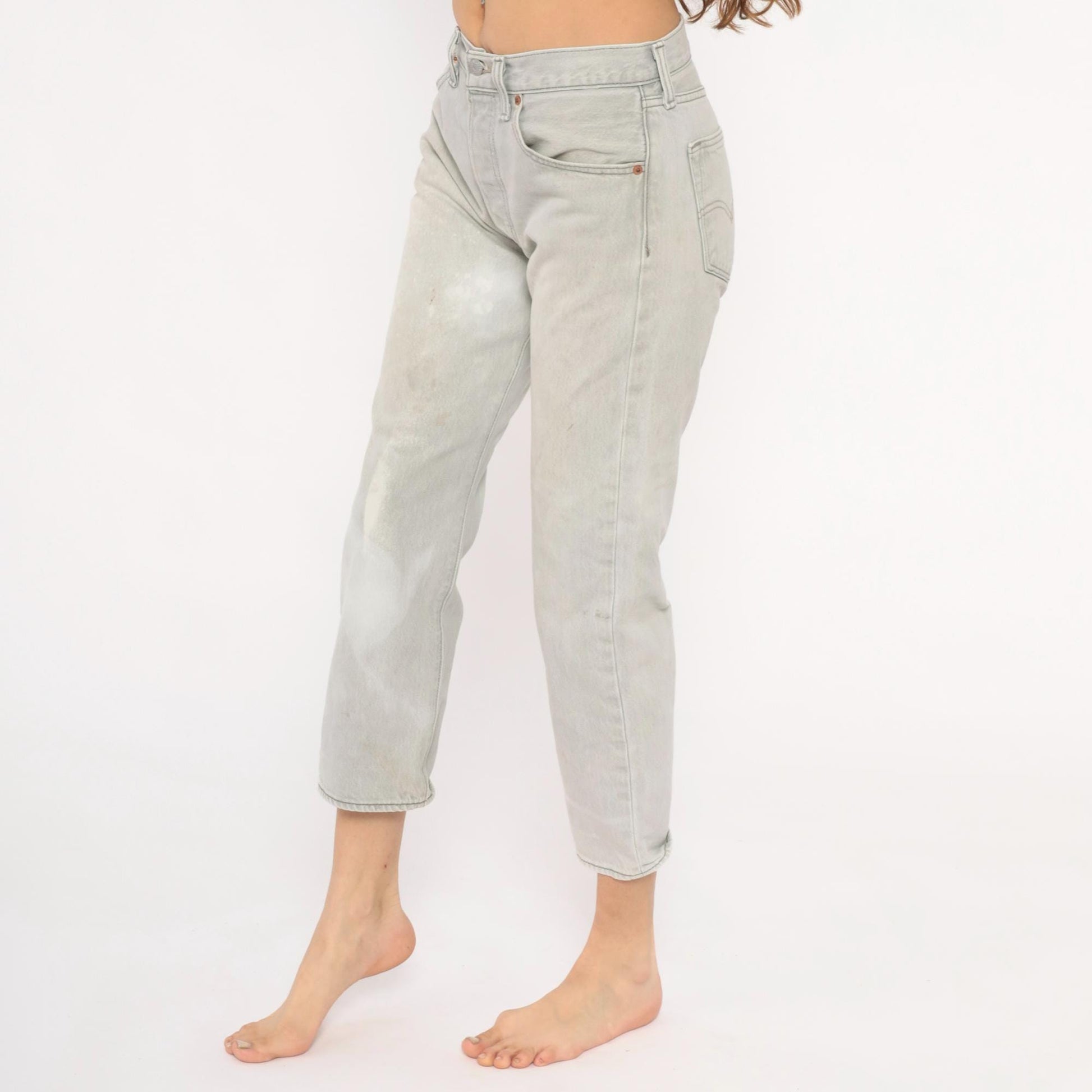 Levi's 501 2000s Light Grey Straight Leg High Rise Jeans W30