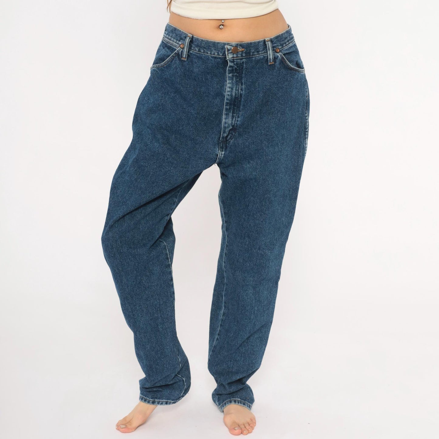 Wrangler High Rise Straight Leg Jeans Dark Wash Denim 32x33