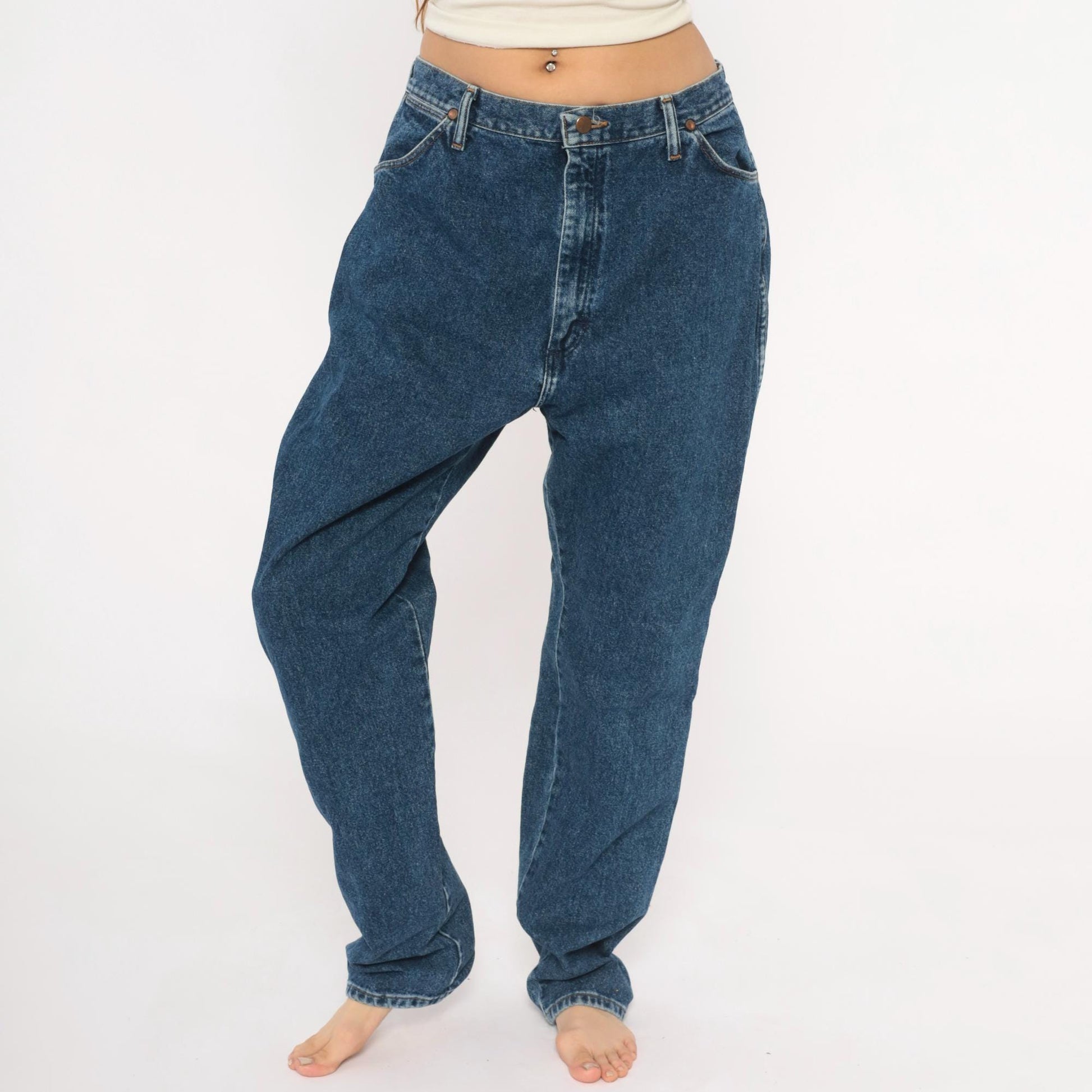 Wrangler High Rise Straight Leg Jeans Dark Wash Denim 32x33
