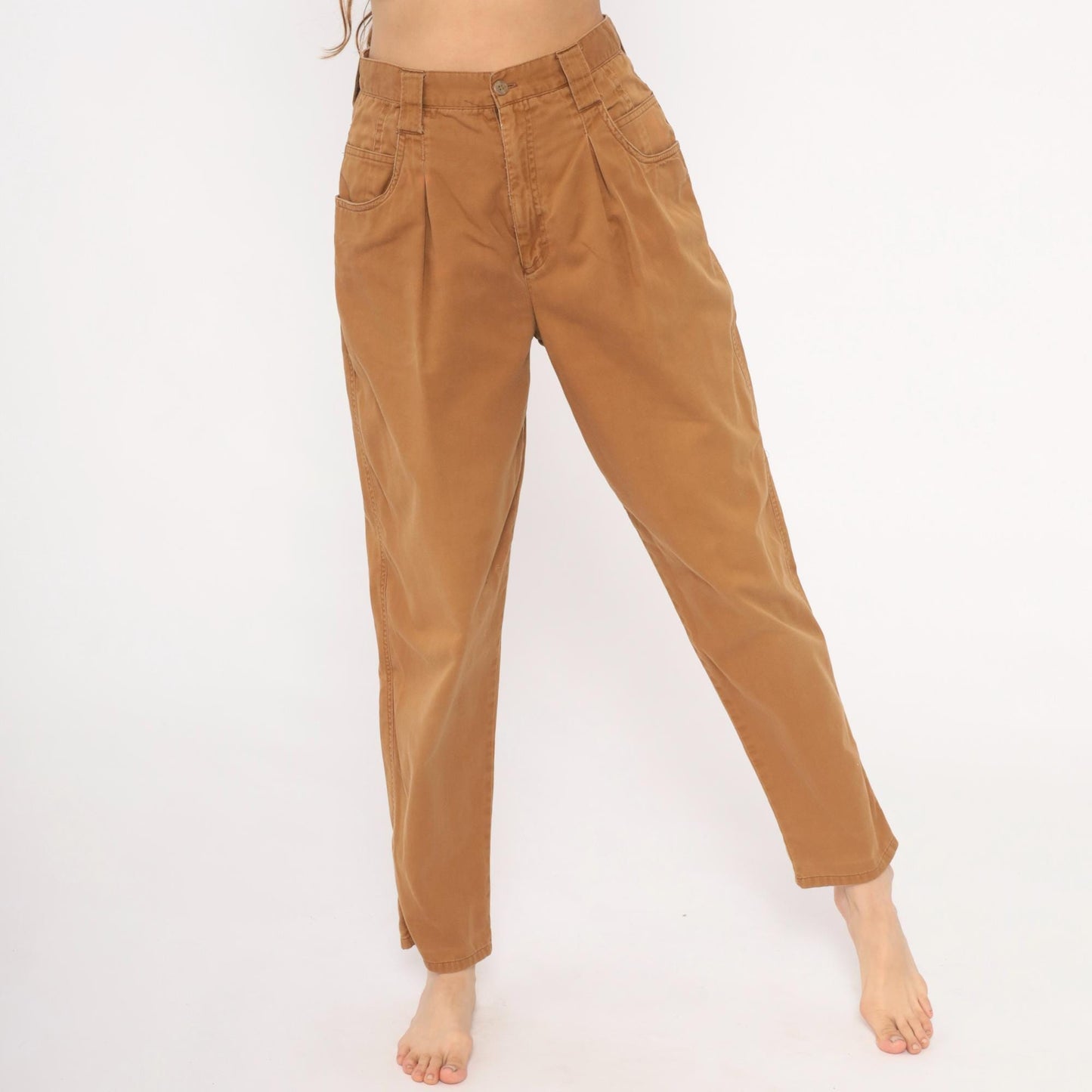 90s Pleated Trousers Mustard Cotton High Waisted Tapered Small S
