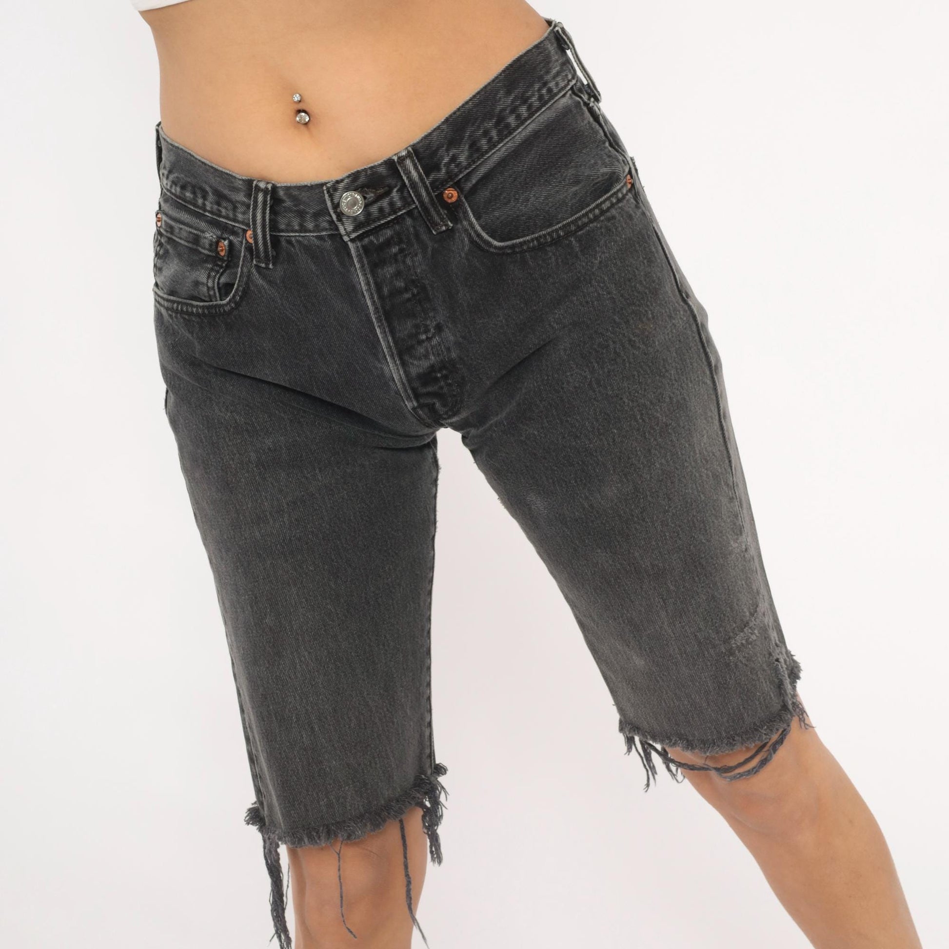 Levis 501 Cutoff Bermuda Shorts Faded Black Denim Raw Hem Small S