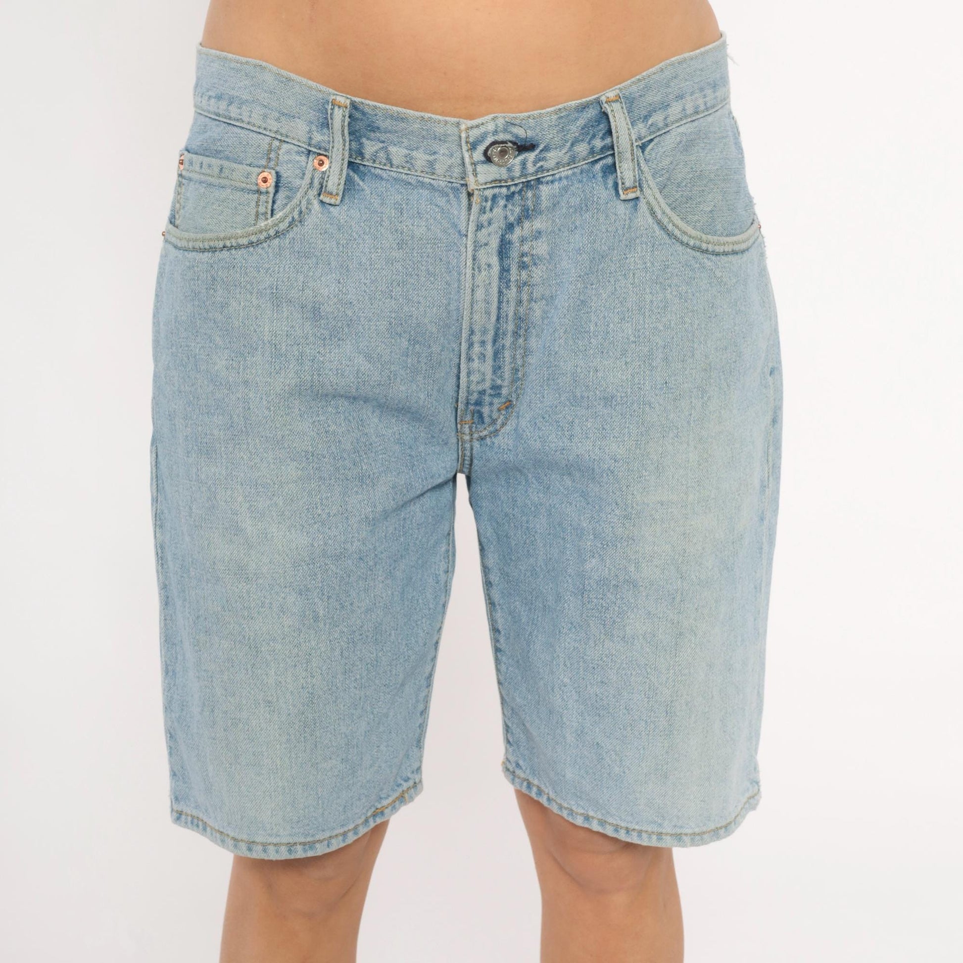 00s Light Wash Denim Bermuda Shorts Low Rise Button Fly Blue 34