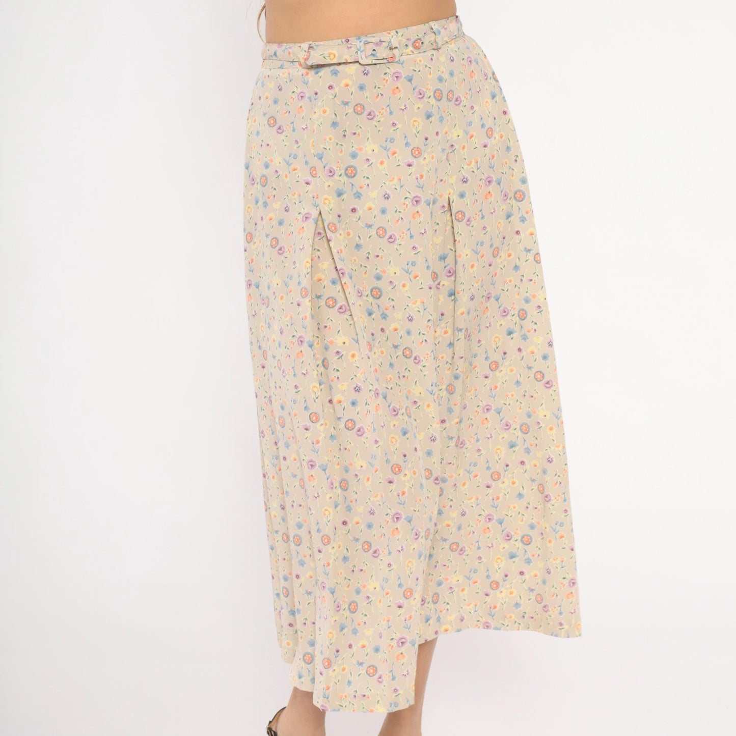 80s FT Studio Floral Midi Skirt Cream Pastel Ditsy Small Medium