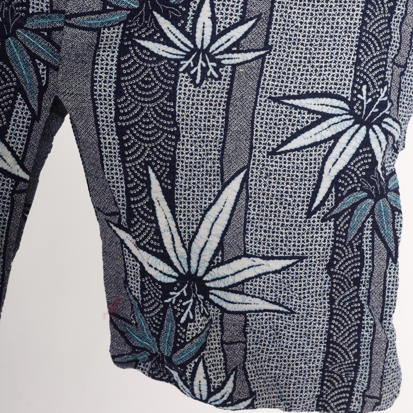 80s Blue White Botanical Kimono Robe Maxi Floral Leaf Print Medium