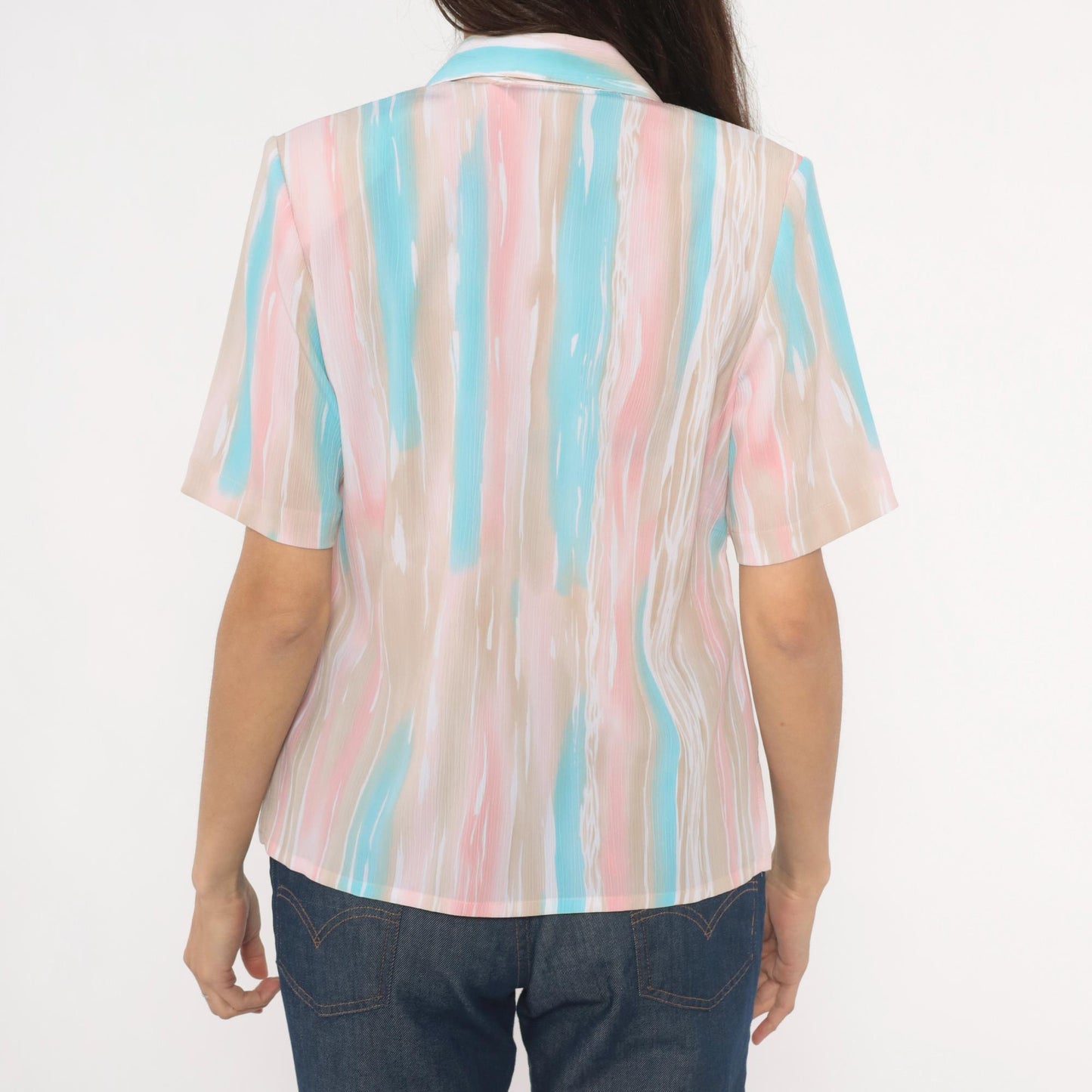 80s Allison Daley Pastel Striped Camp Collar Blouse Small Petite