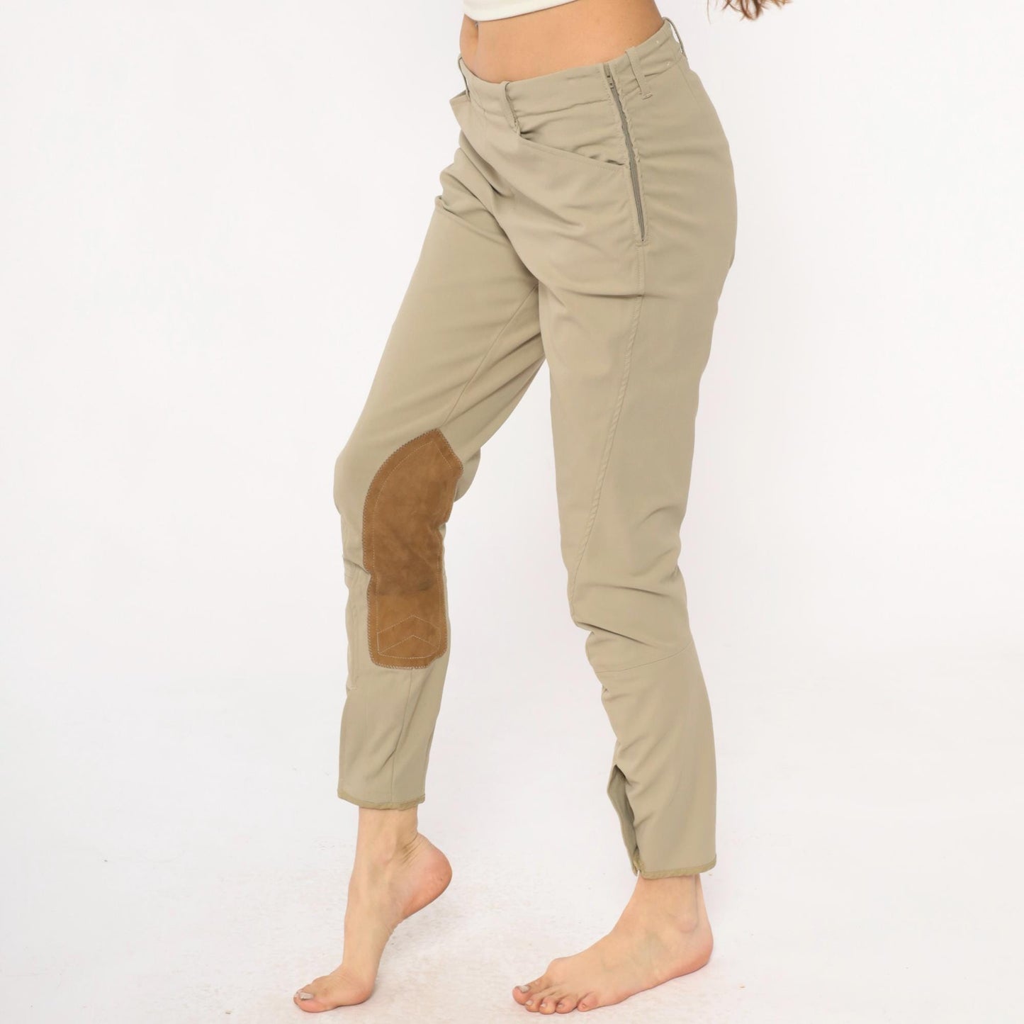 80s Tailored Sportsman Equestrian Riding Breeches Beige Tan Suede Knee Patch Medium