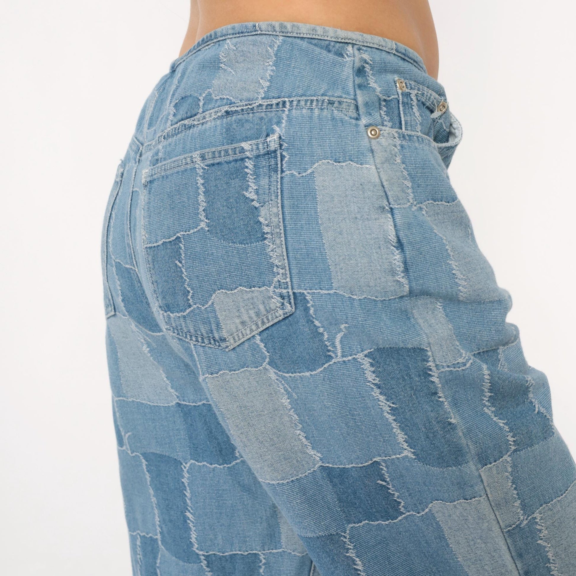 Y2K Carolina Blues Patchwork Denim Jeans Cropped Light Blue Medium M