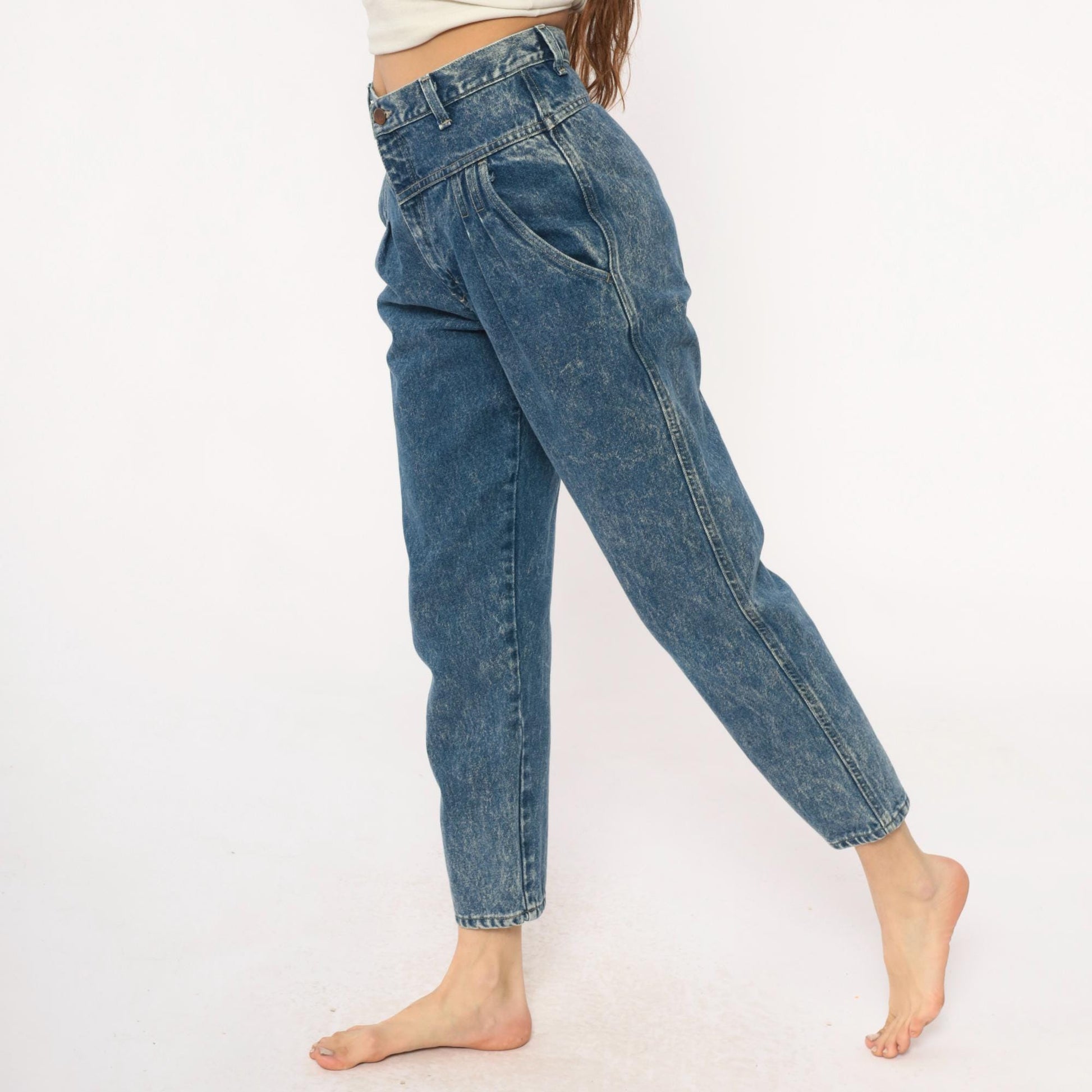 90s Mac Fads High Waist Acid Wash Jeans Pleated Front Tapered Blue Small