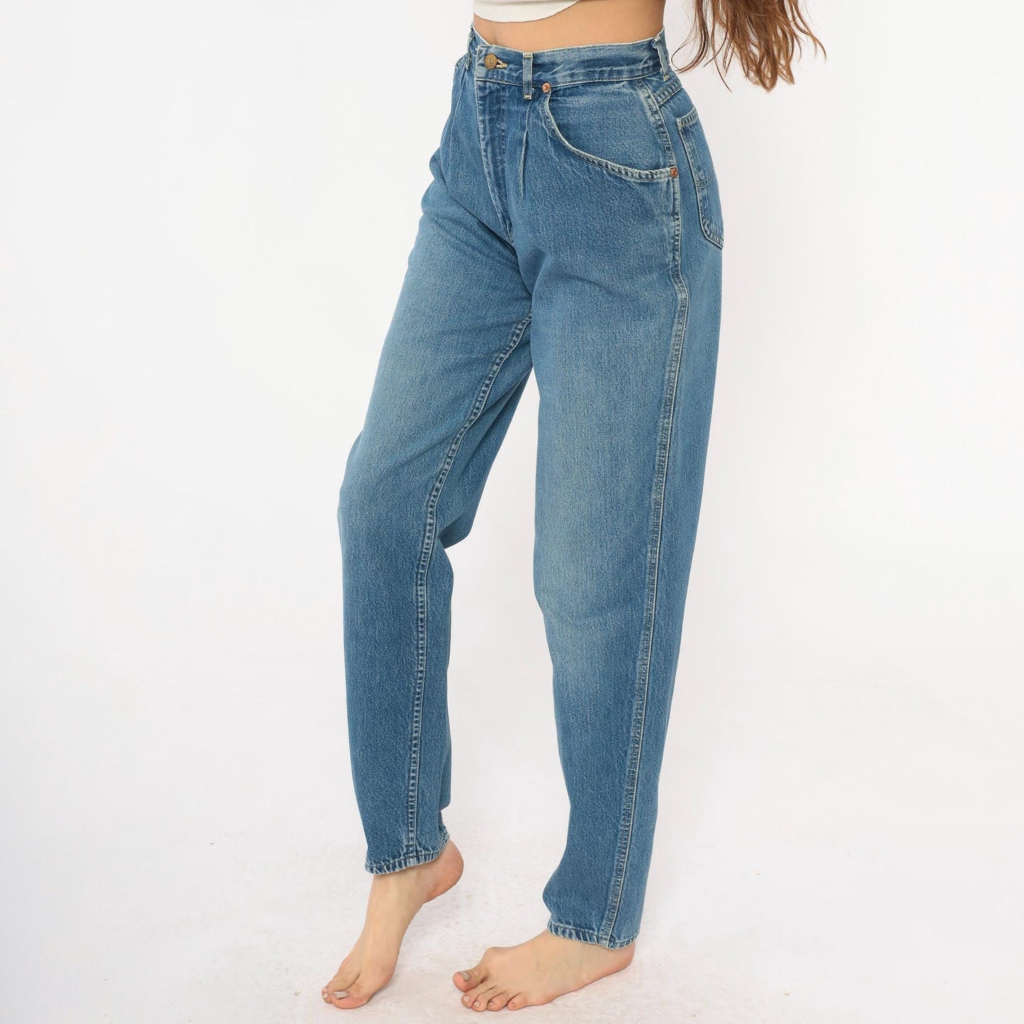 80s Lee High-Waist Denim Jeans Light Blue Tapered Small