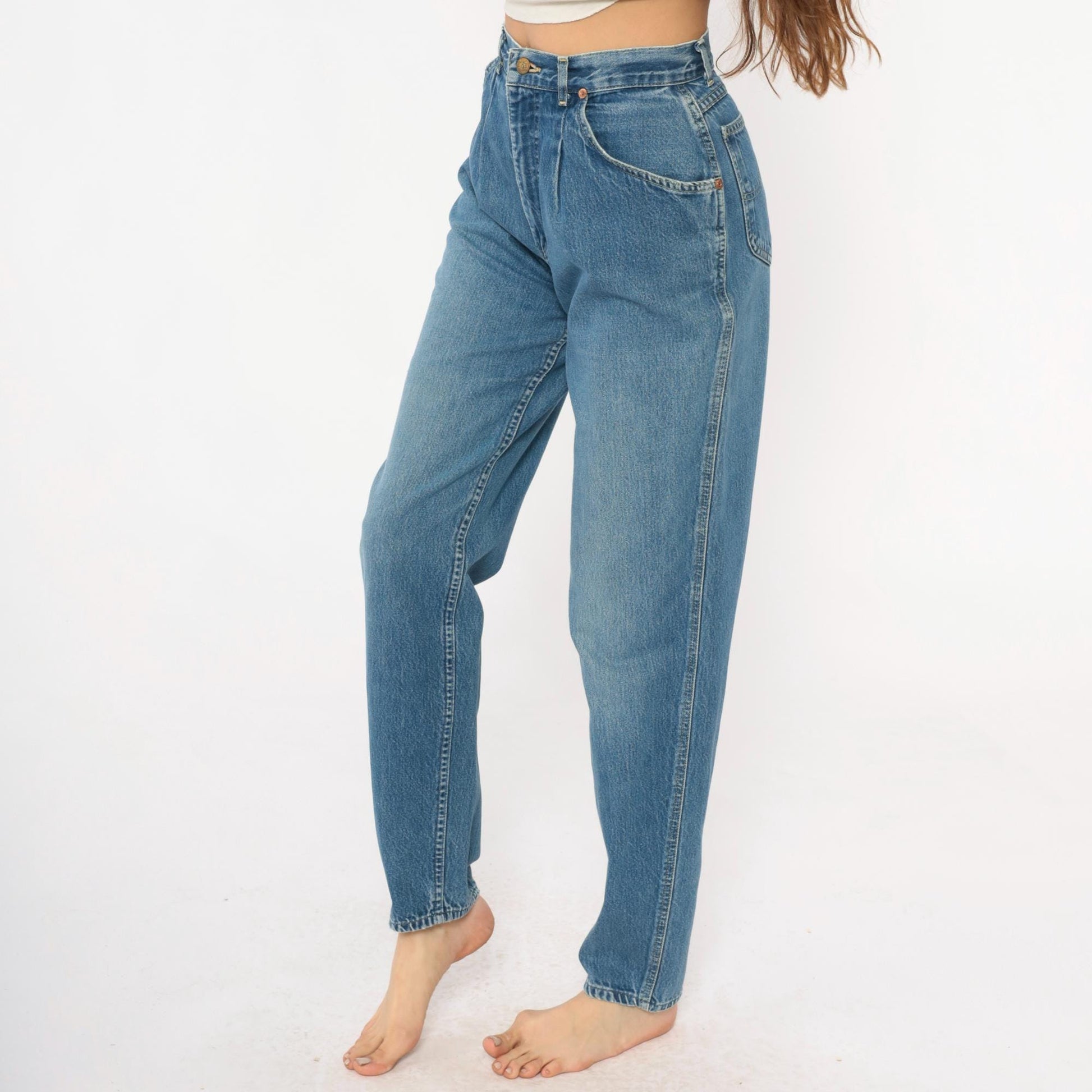 80s Lee High-Waist Denim Jeans Light Blue Tapered Small