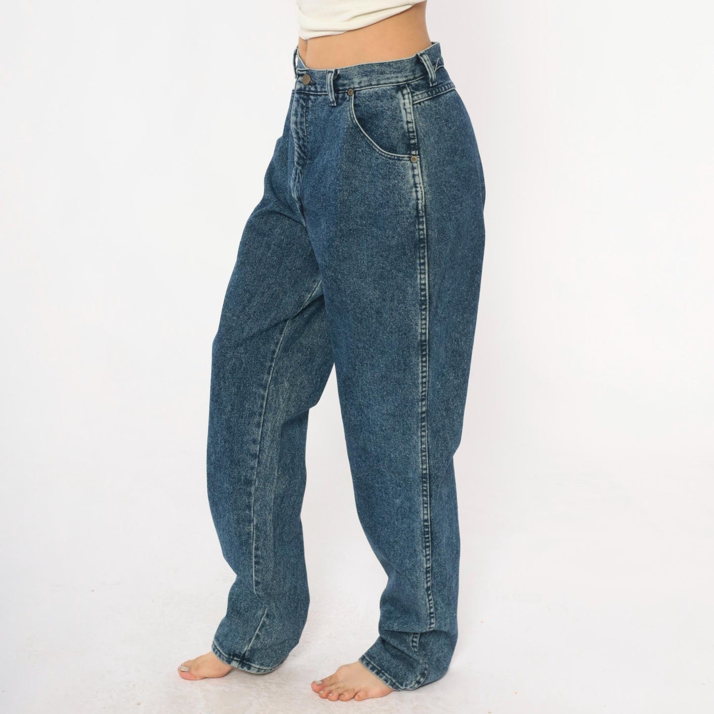 Y2K Wrangler High-Waisted Straight Leg Jeans Medium Blue Denim