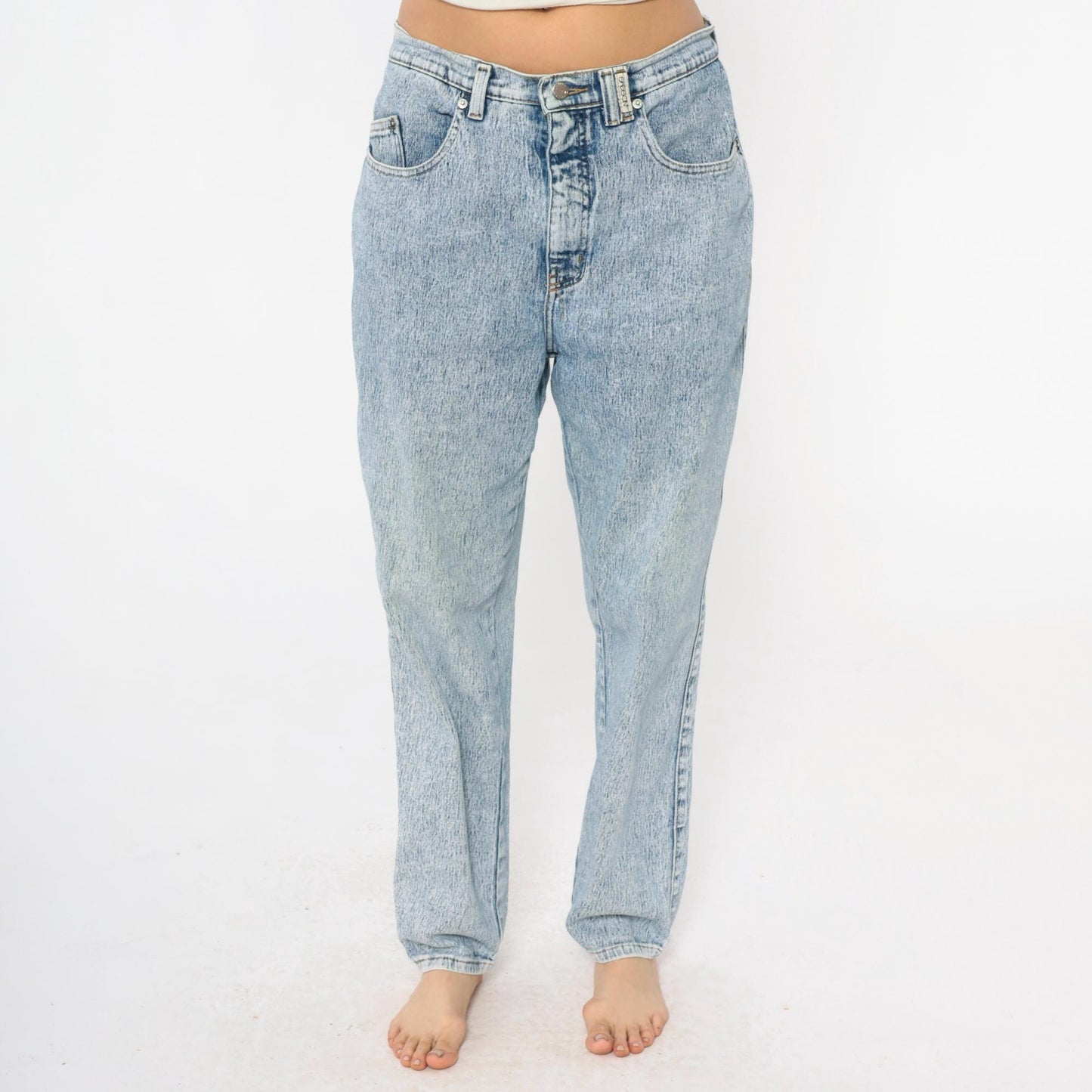 90s Sasson Acid Wash High-Waisted Straight Leg Jeans Light Blue Large