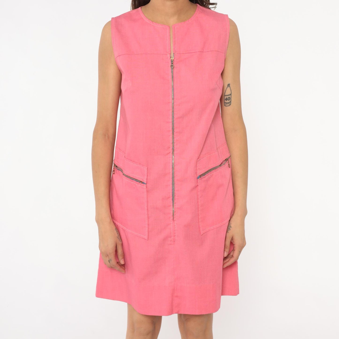 70s Hot Pink Montgomery Ward Mod Mini Dress Zipper Front Sleeveless Small