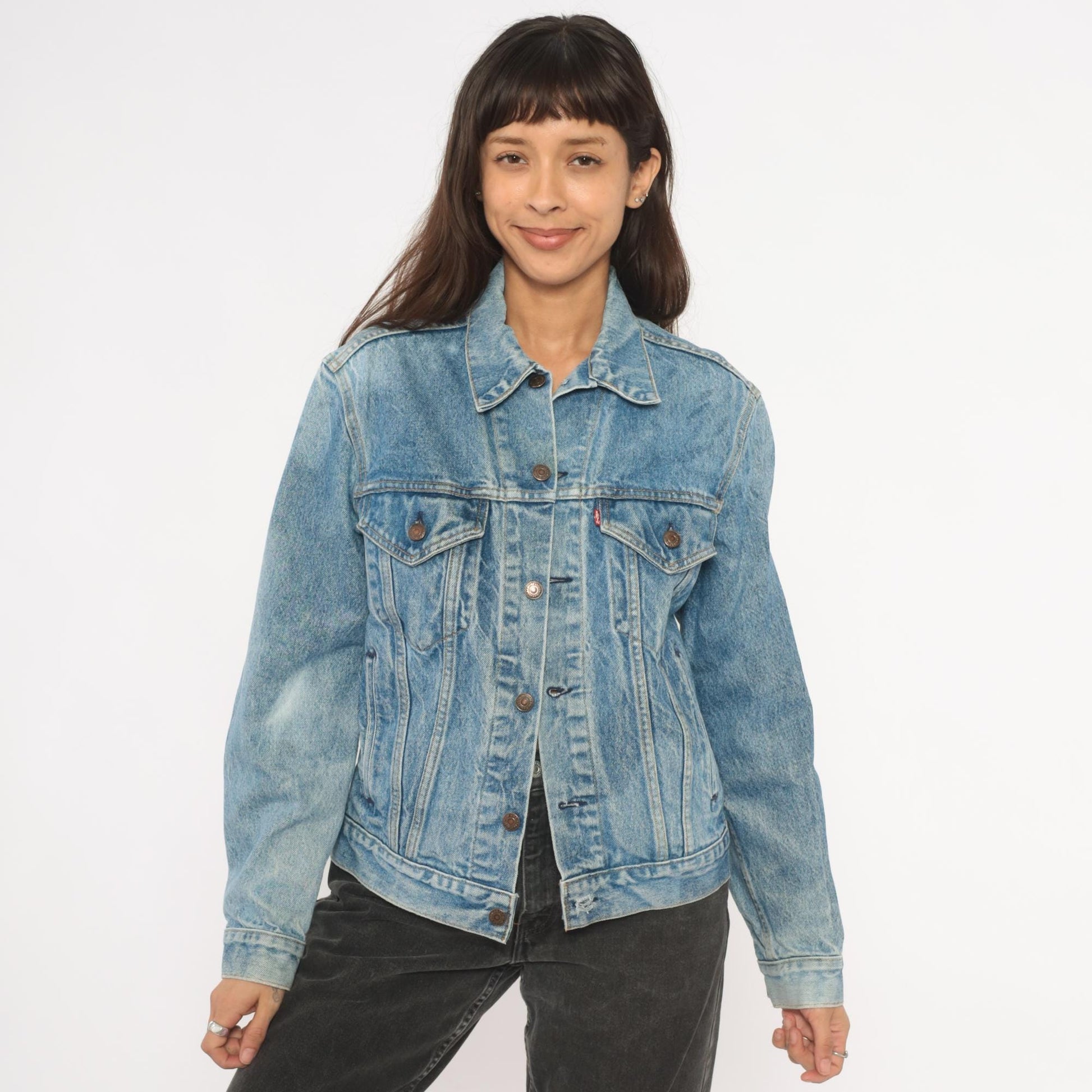 80s Levi's Denim Trucker Jacket Light Acid Wash Blue Small