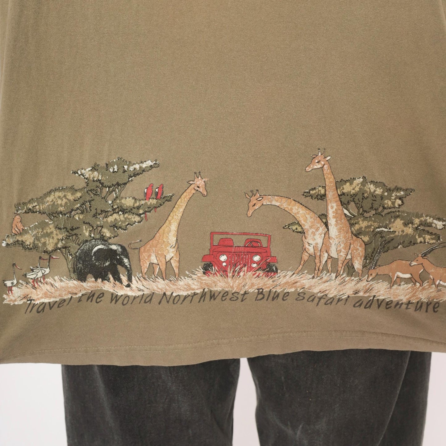 90s Northwest Blue Safari Bear Graphic Tank Top Olive Green Extra Large