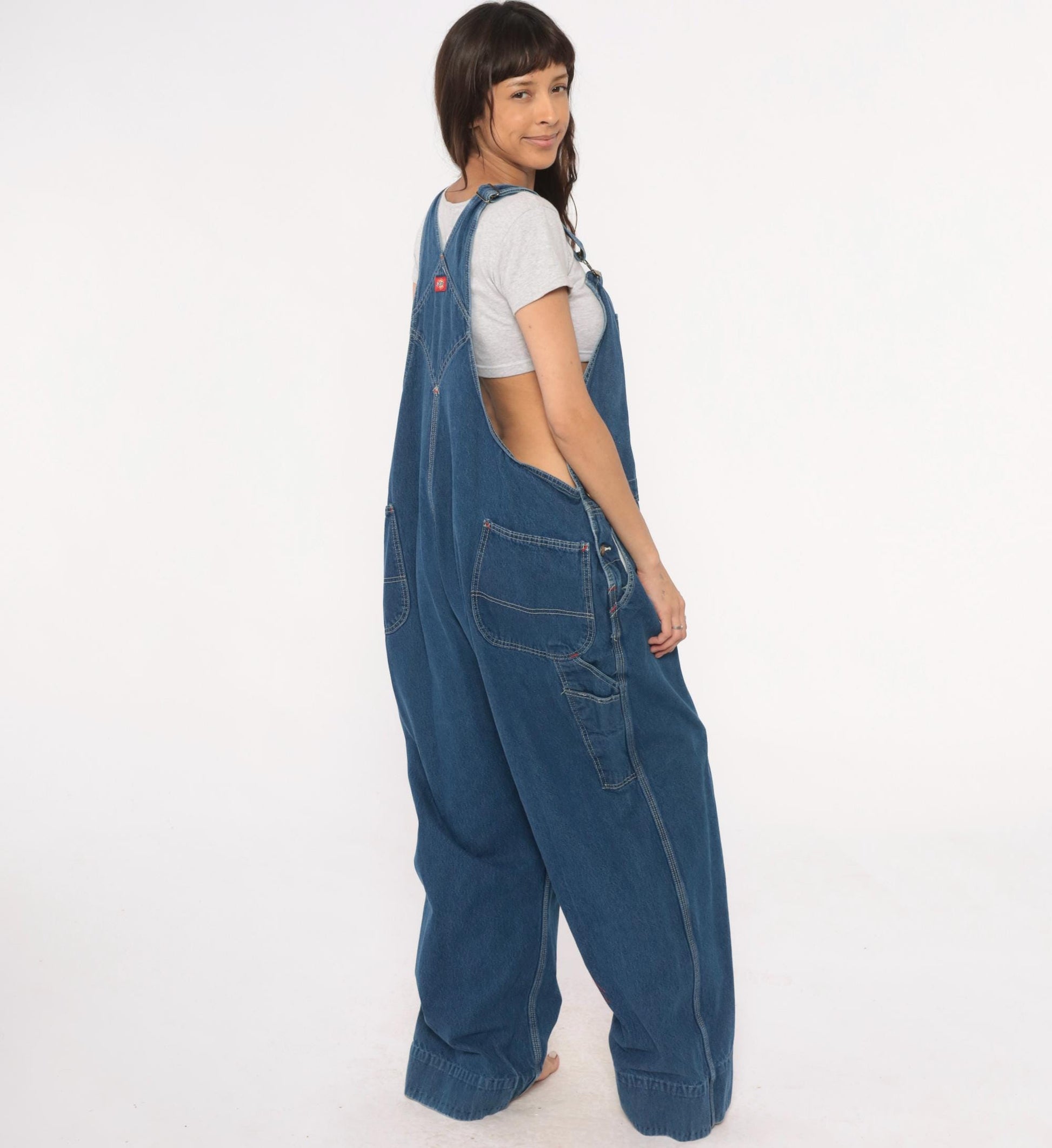 Y2K Dickies Blue Denim Overalls Carpenter Workwear Cotton Medium