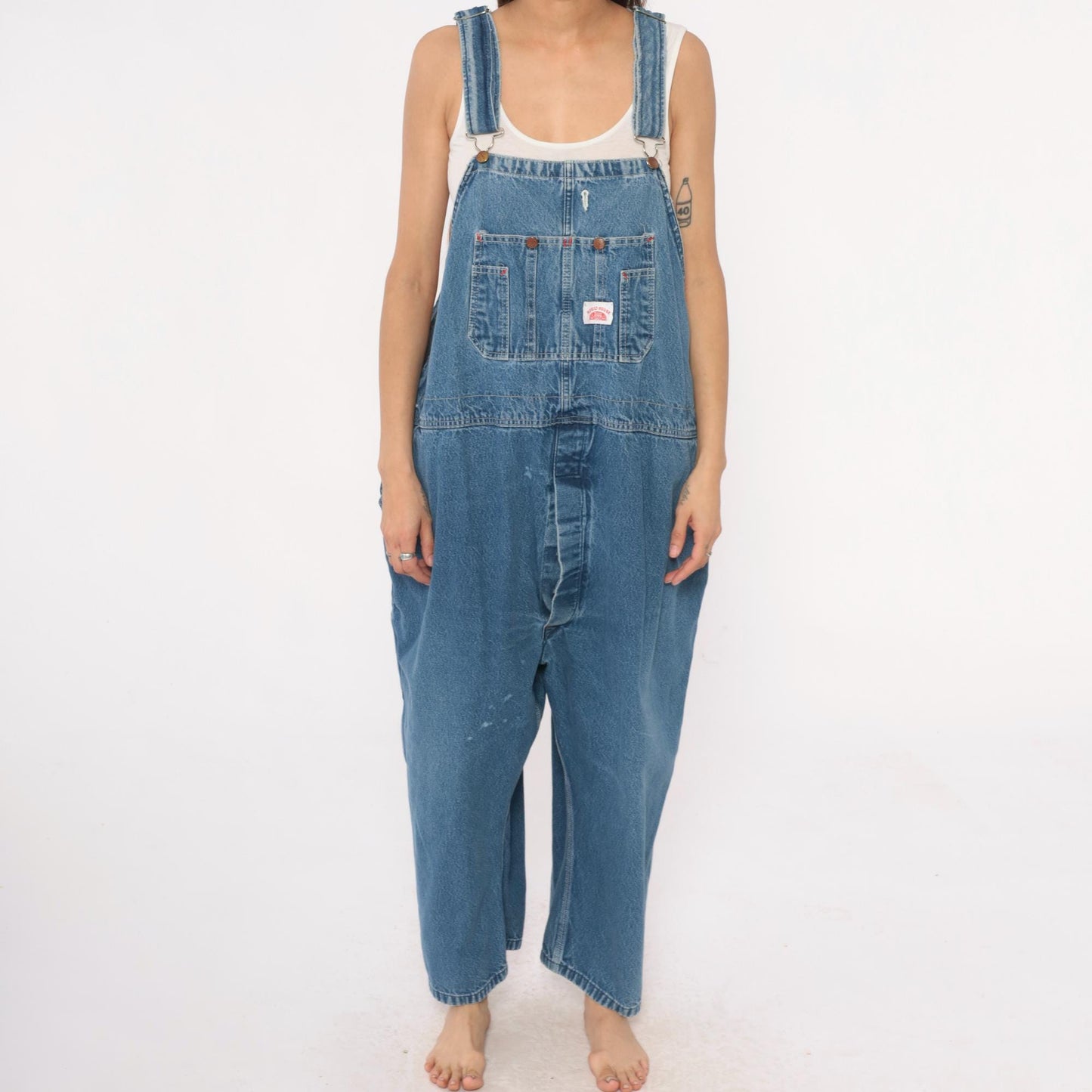 90s Roundhouse Denim Overalls Medium Wash Bib Straight Leg Medium