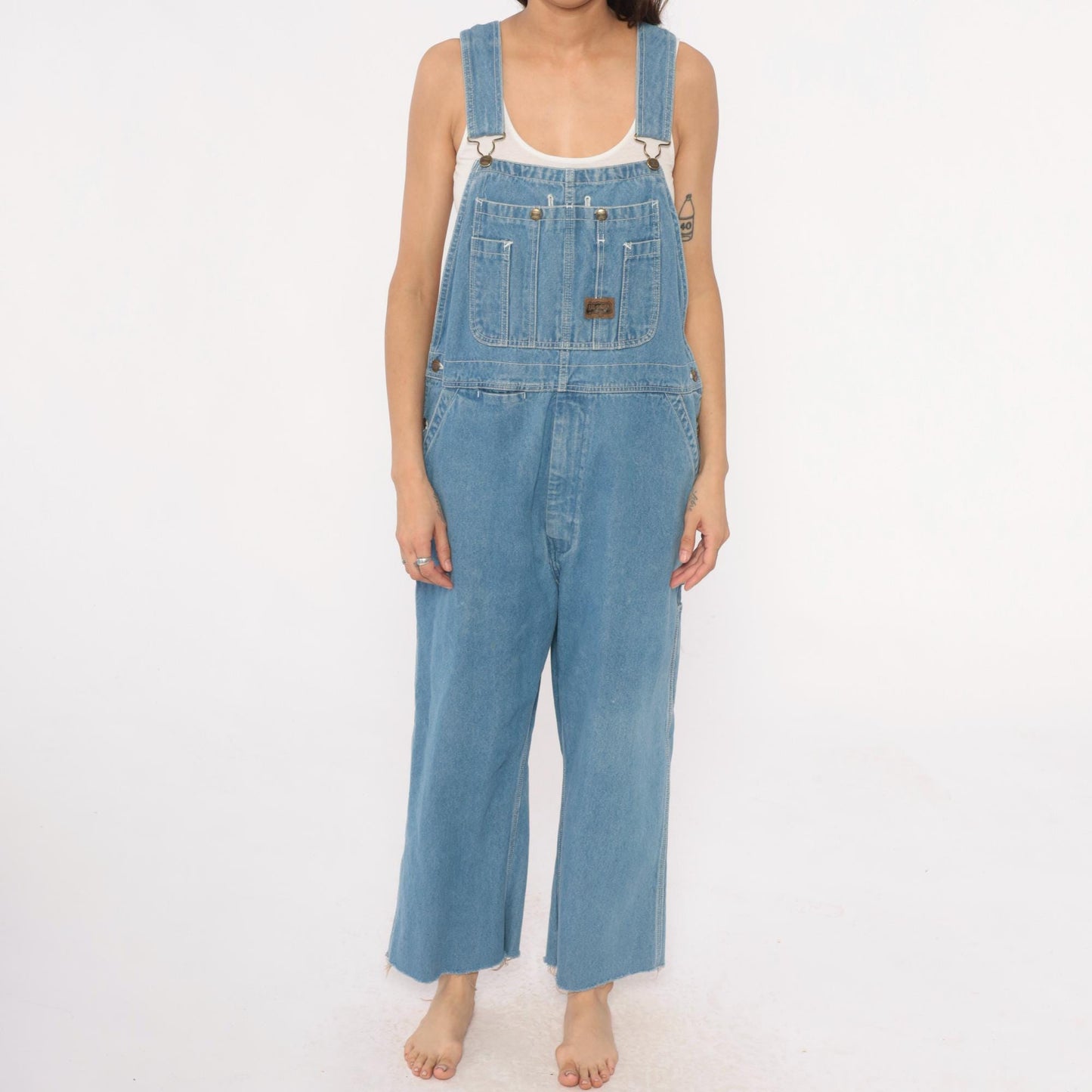 Y2K Big Smith Light Wash Denim Overalls Wide Leg Frayed Hem Medium