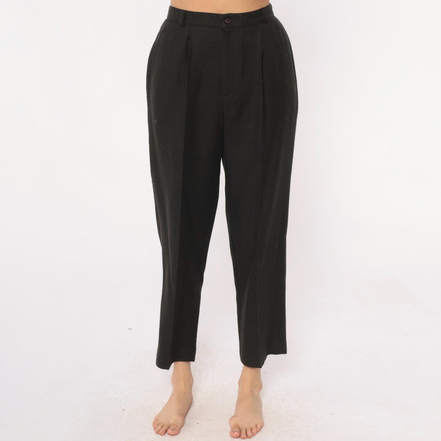 80s Chelsea Campbell Wool Trousers Blue High Waisted Pleated Tapered Medium